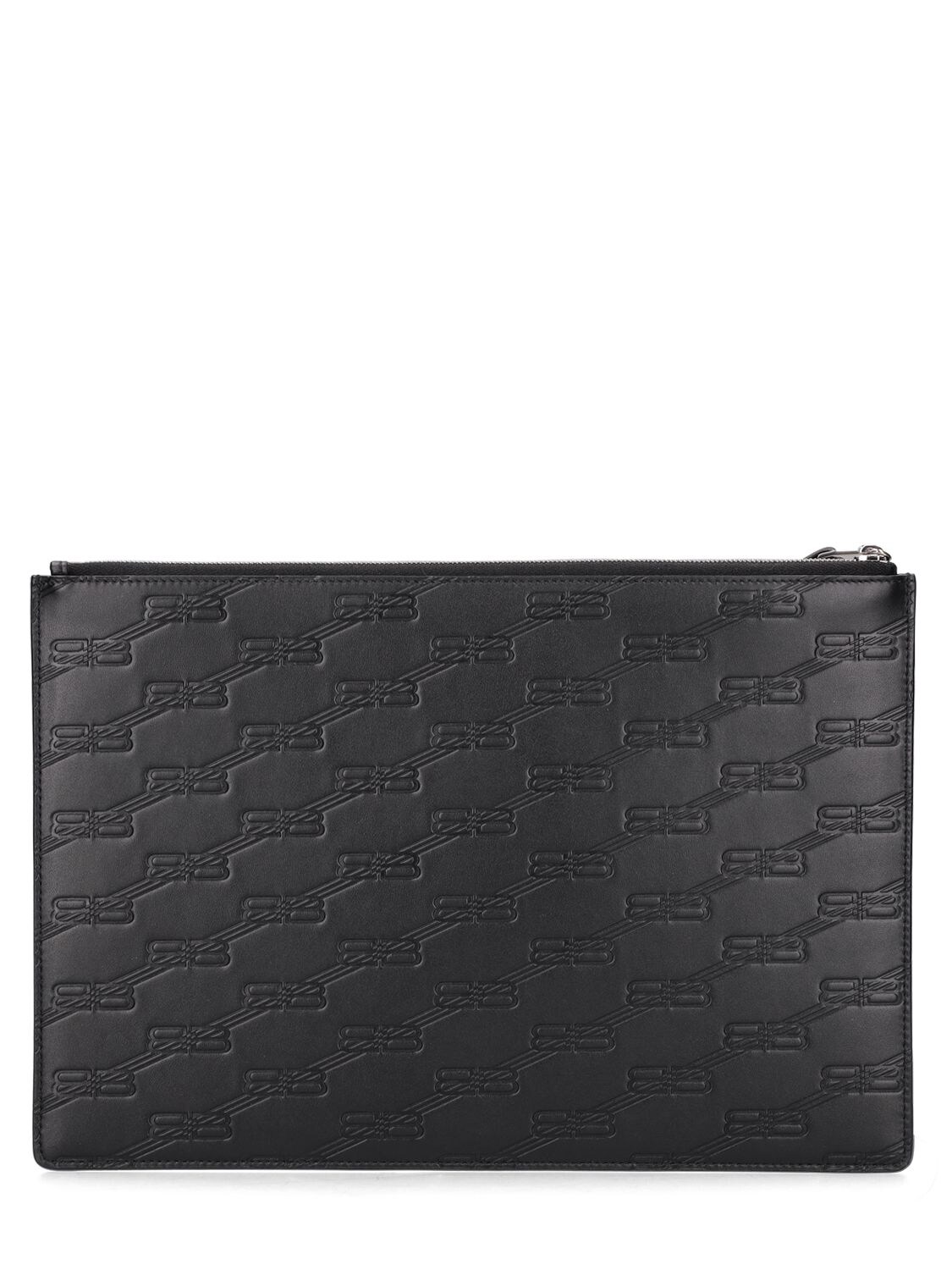 Shop Balenciaga Embossed Leather Pouch W/ Wrist Strap In Black