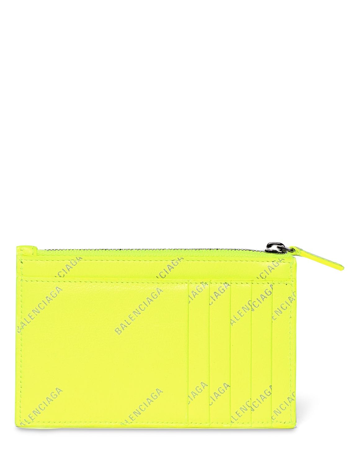 Shop Balenciaga Leather Zip Wallet In Neon Yellow