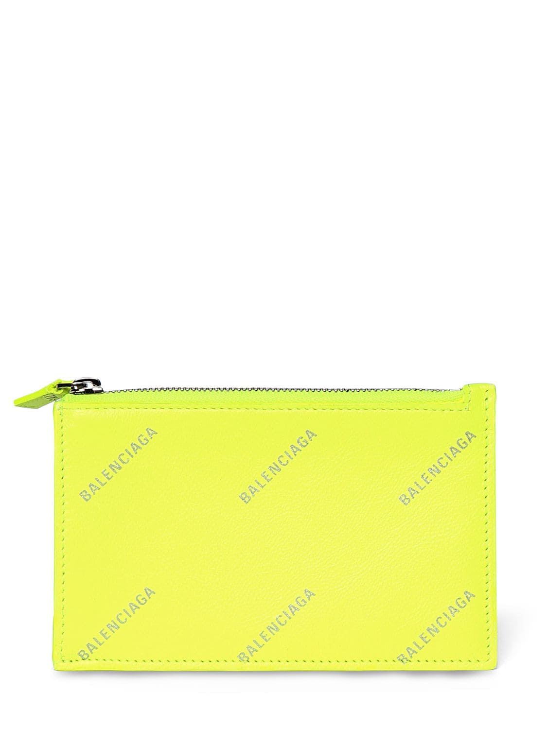 Balenciaga Leather Zip Wallet In Neon Yellow