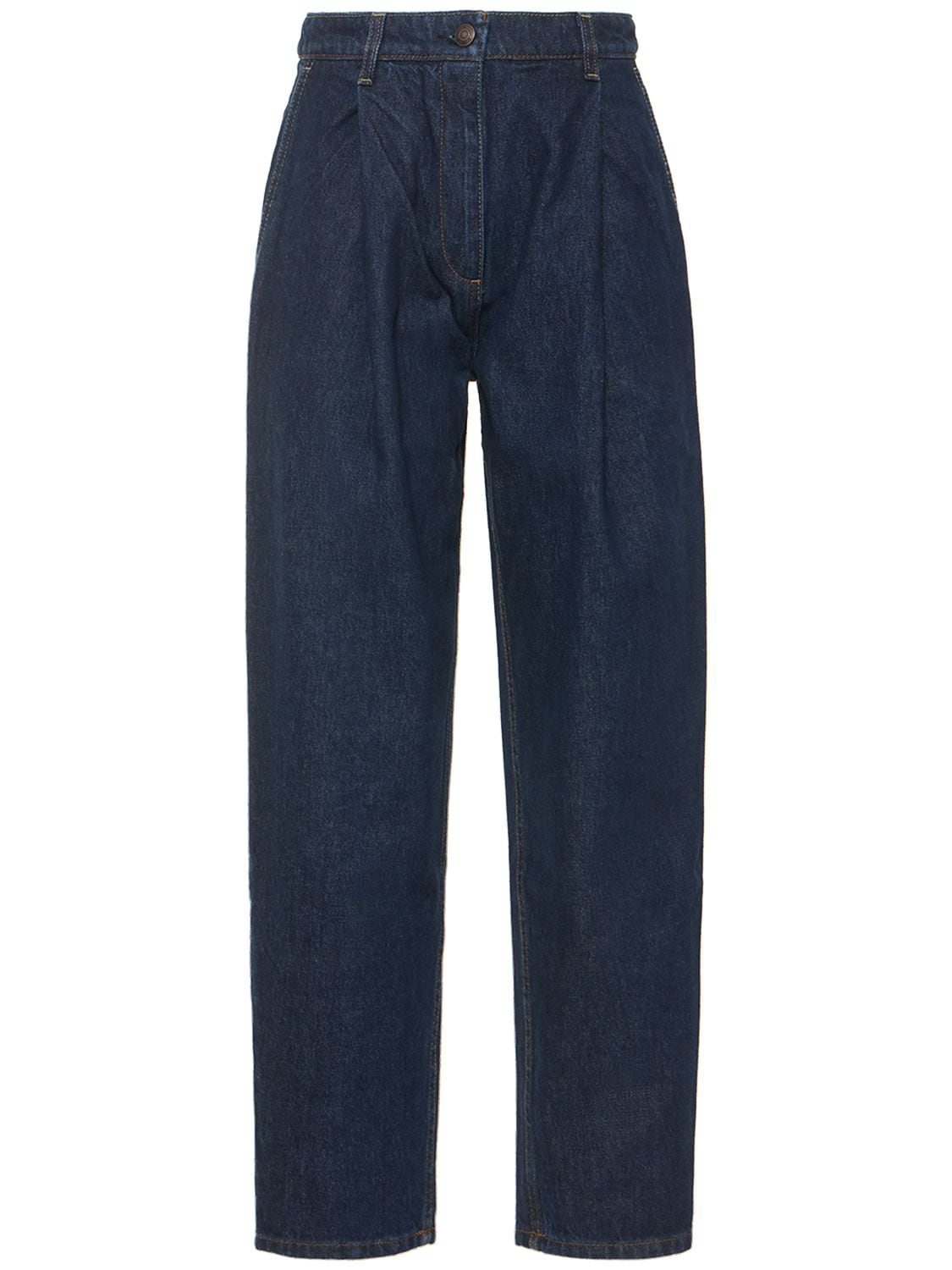 Image of High Rise Cotton Denim Baggy Jeans