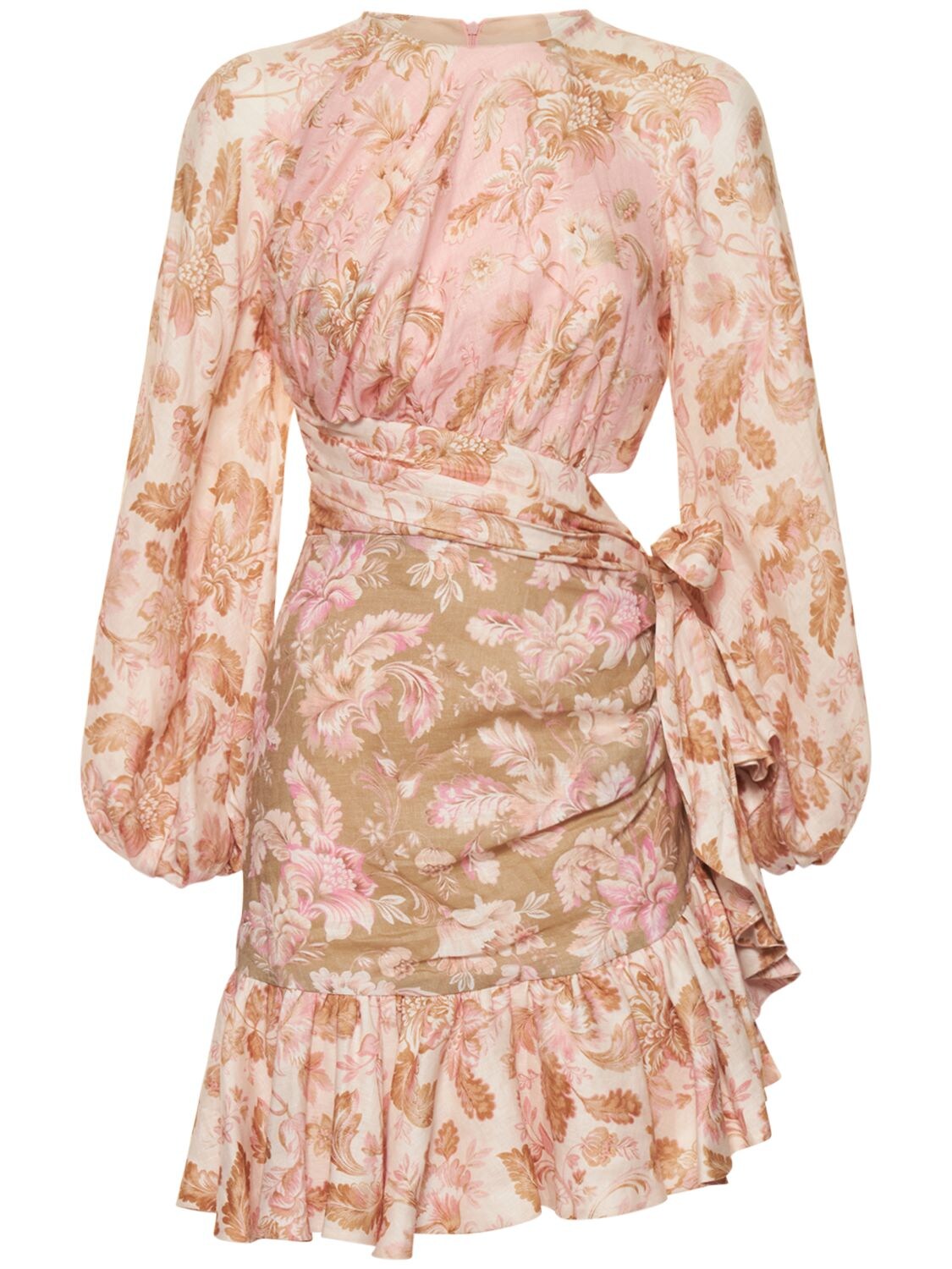 ZIMMERMANN LYRE PRINTED LINEN MINI WRAP DRESS