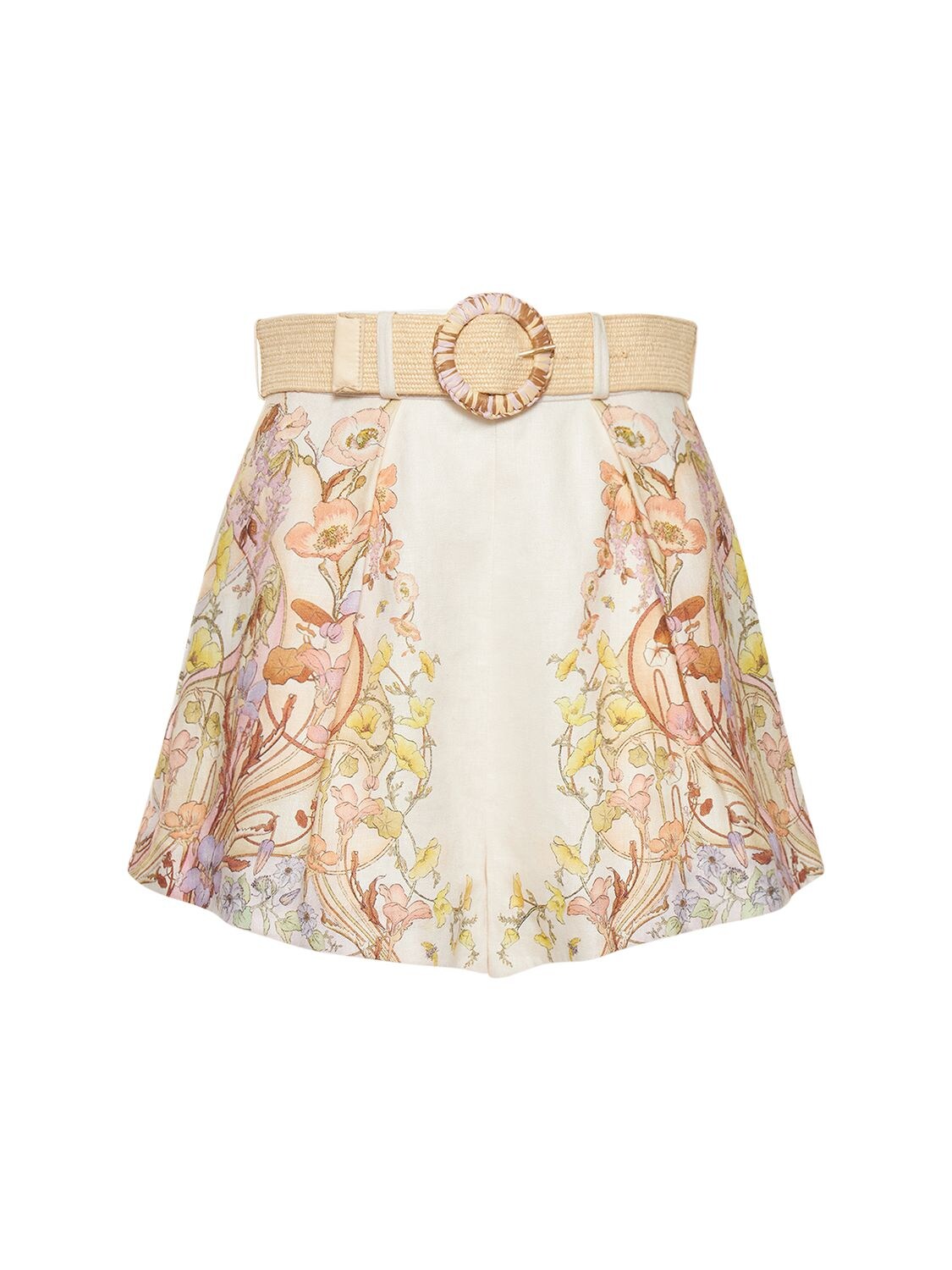 ZIMMERMANN JEANNIE TUCK PRINTED LINEN SHORTS