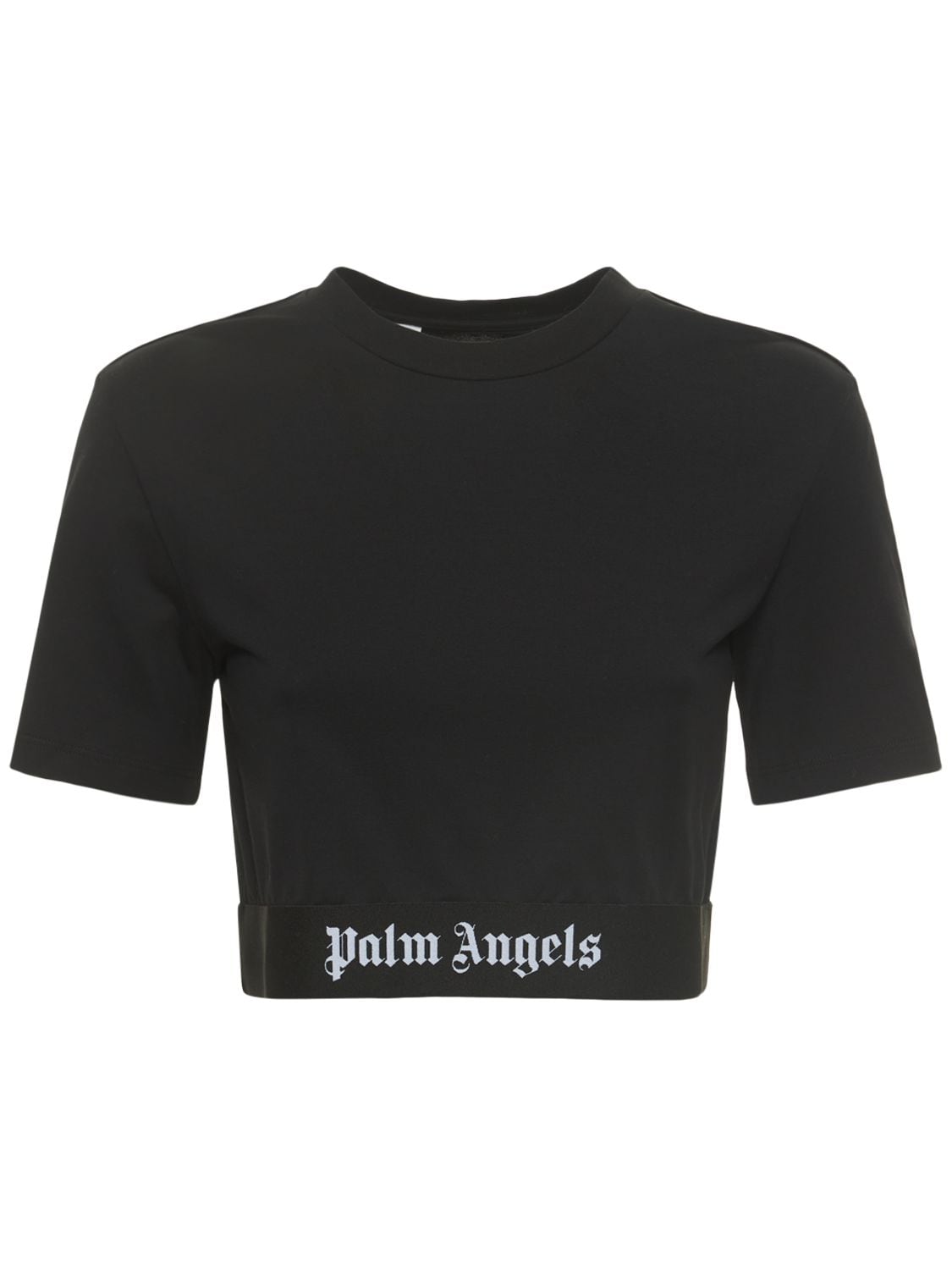 Image of Logo Tape Stretch Cotton Cropped T-shirt