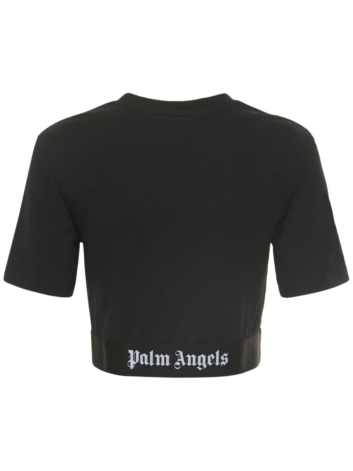 Shop Palm Angels Logo Tape Stretch Cotton Cropped T-shirt In Black