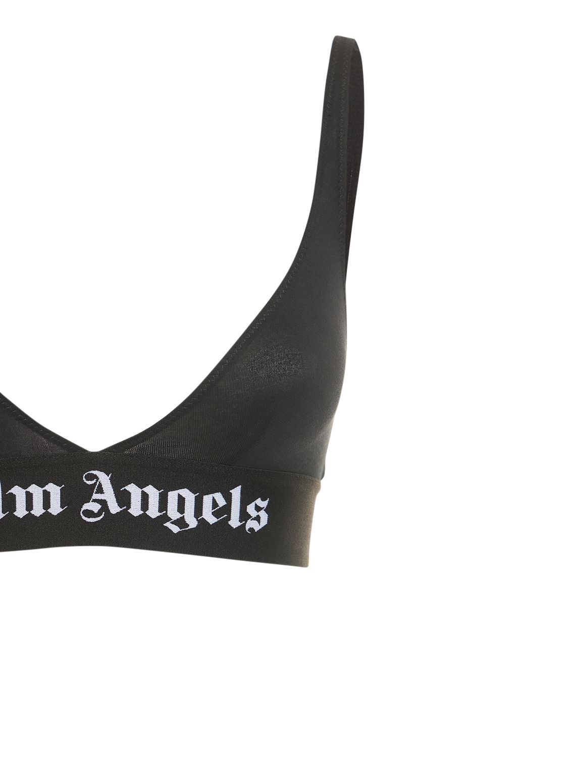 Shop Palm Angels Classic Logo Cotton Triangle Bra In Black