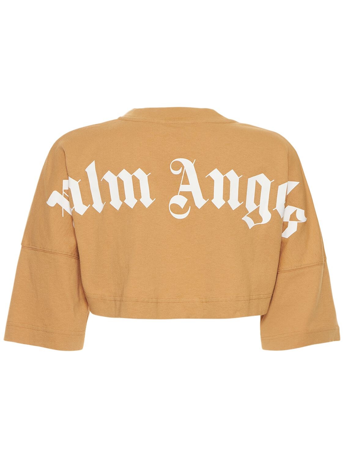 Palm Angels Classic Logo Oversize Cropped T-shirt In Beige