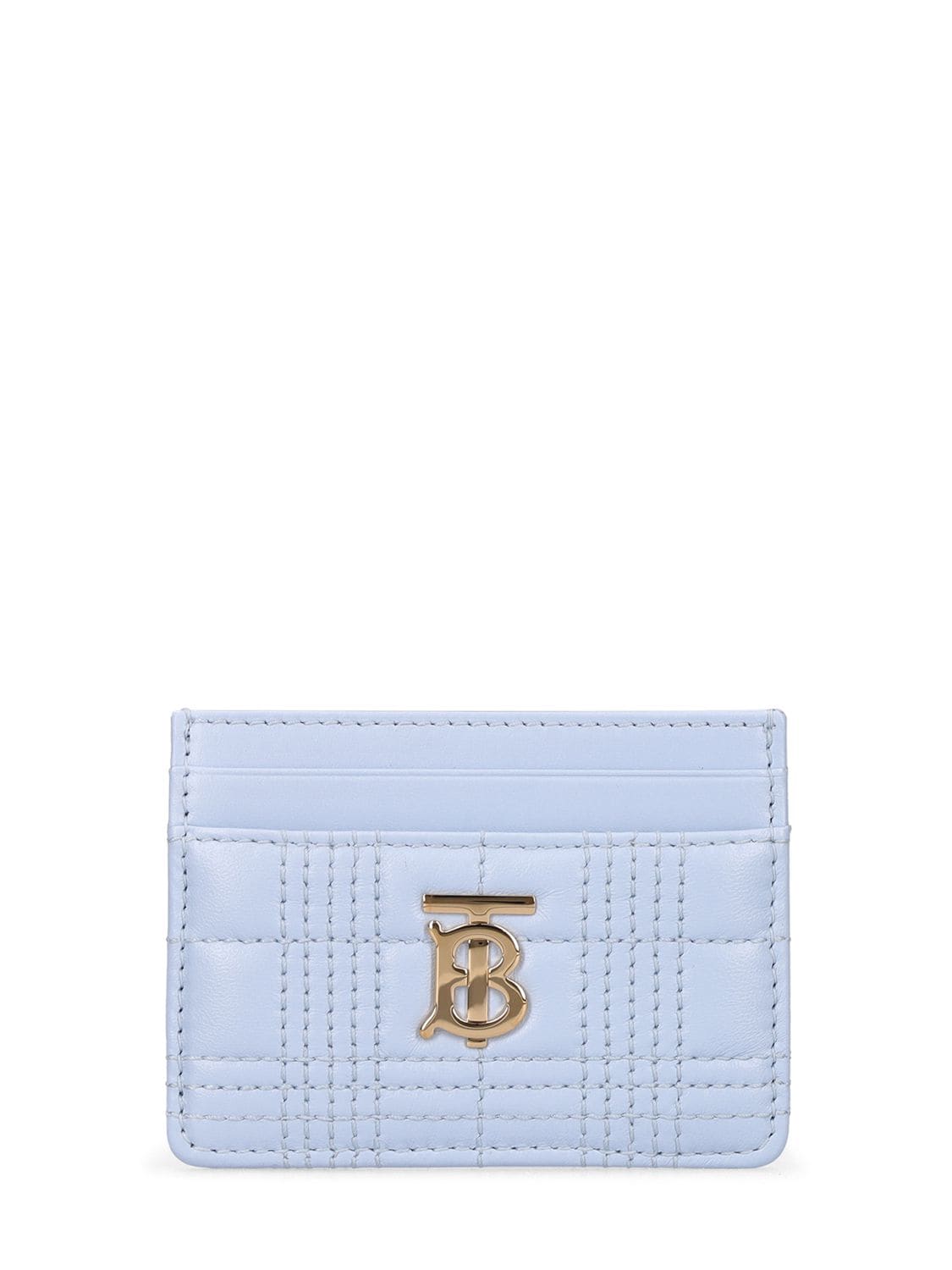Lola Tb Quilted Leather Card Case In Pale Blue