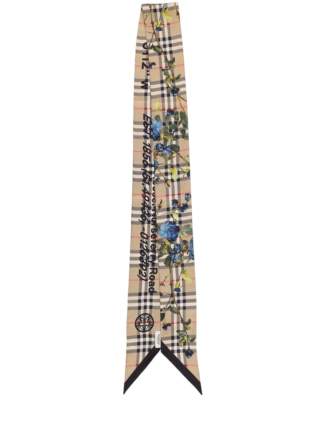 Check EKD Print Silk Skinny Scarf in Archive Beige