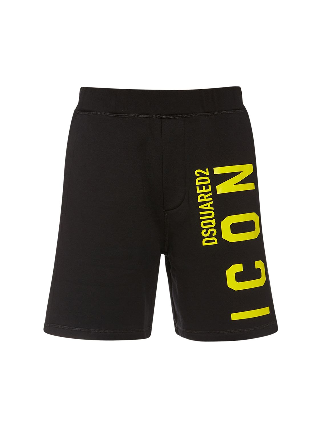 Dsquared2 Vertical Icon Print Jersey Sweat Shorts In Black,yellow