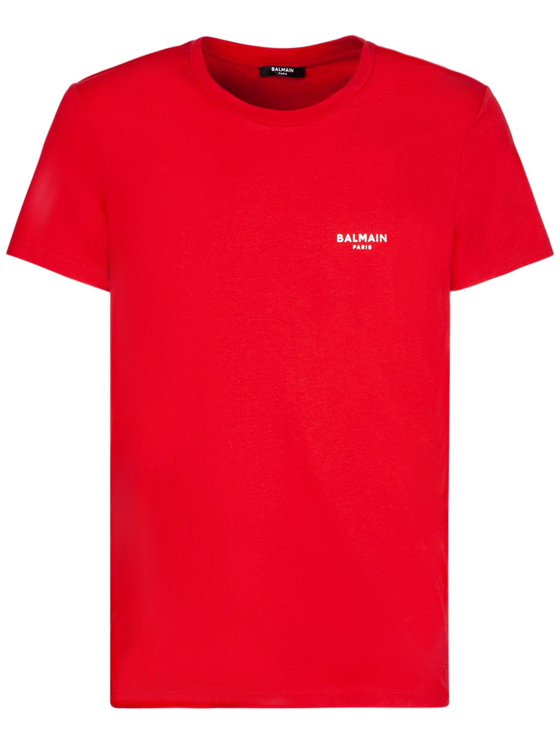 Balmain Logo Organic Cotton T-shirt In Red,white