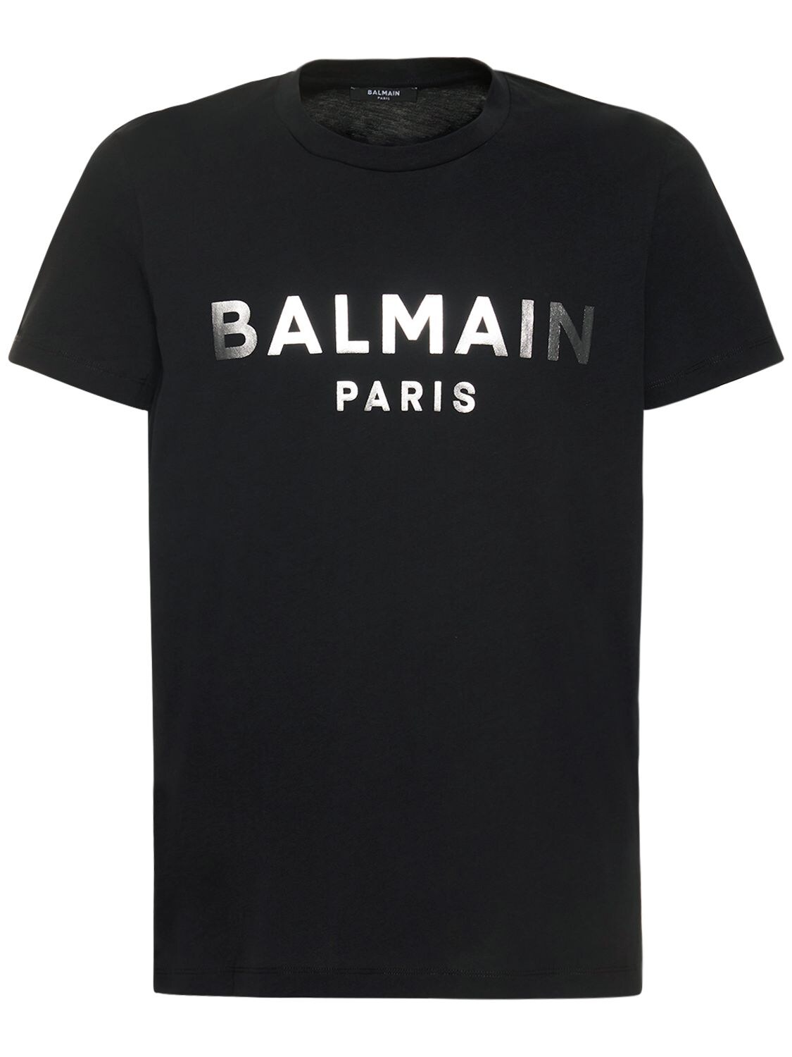 Balmain Logo Foil Cotton Jersey T-shirt In Black,silver