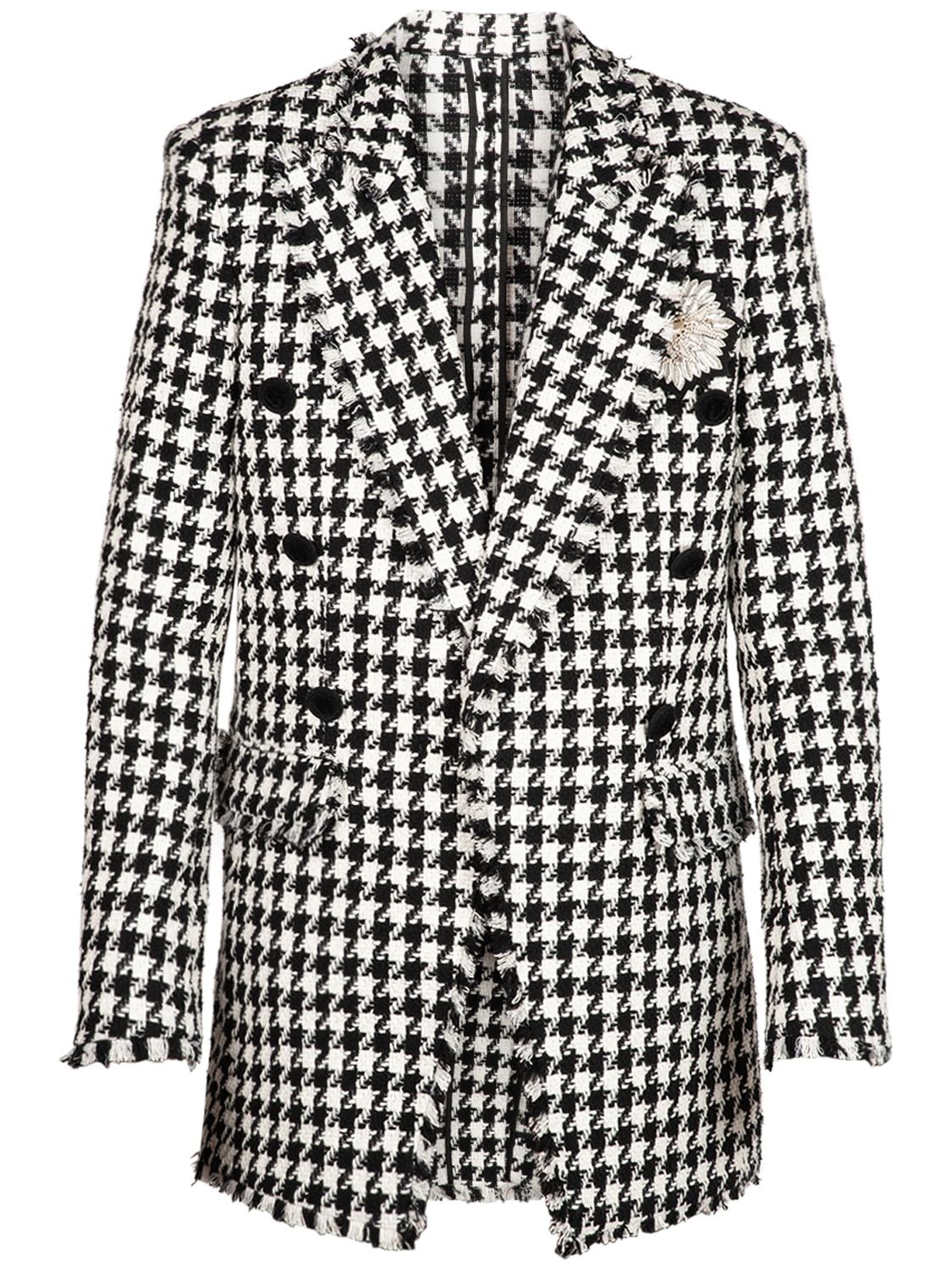 Balmain Houndstooth Tweed Blazer W/ Badge In Black,white | ModeSens