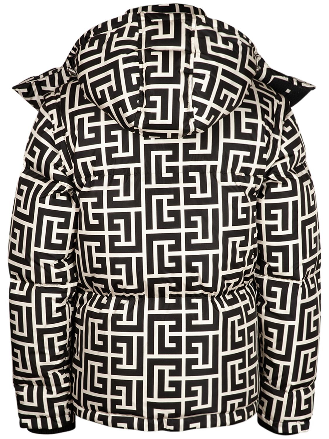 Balmain monogram-pattern padded sleeveless jacket worn by Cane