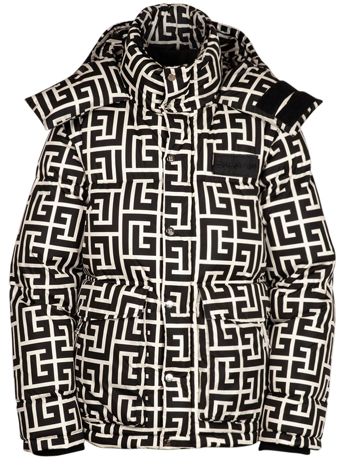 Balmain monogram-pattern padded sleeveless jacket worn by Cane