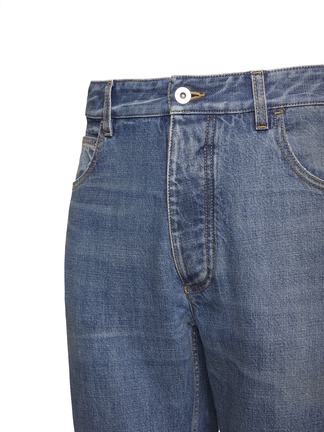 Shop Bottega Veneta Medium Washed Straight Denim Jeans In Mid Blue