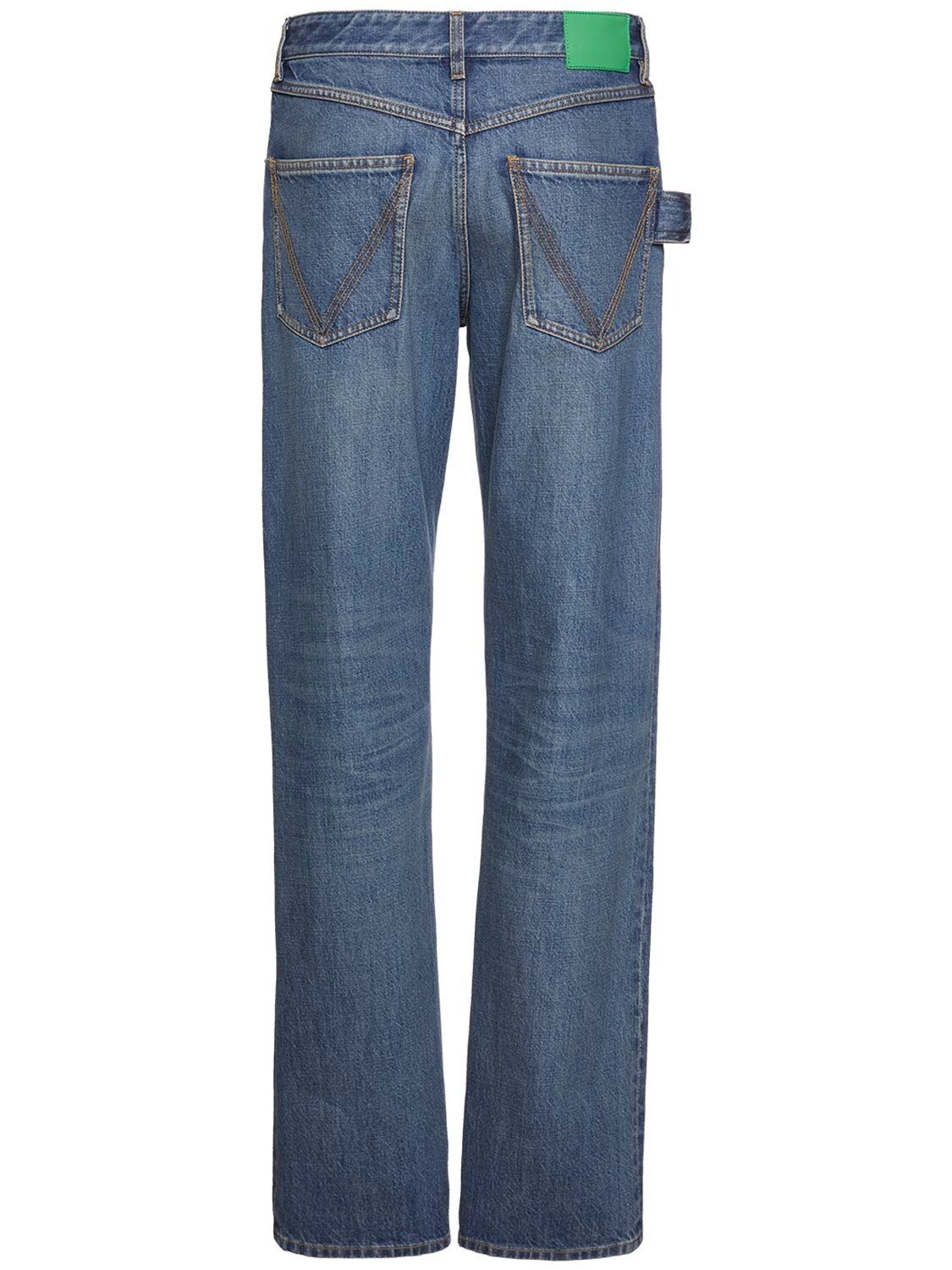 Shop Bottega Veneta Medium Washed Straight Denim Jeans In Mid Blue