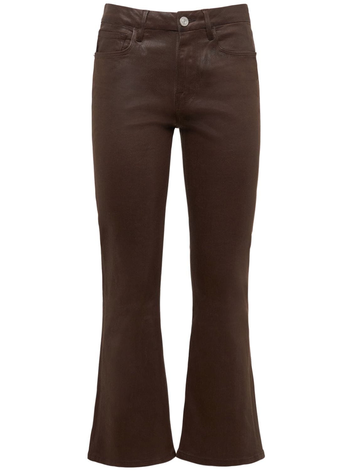 Frame Le Crop Mini Coated Bootcut Jeans In Dark Chocolate In Brown