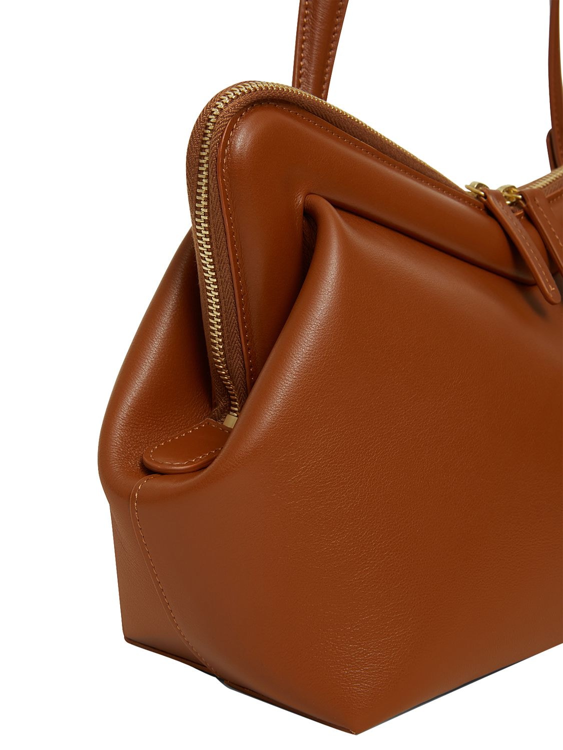 Shop Mansur Gavriel Medium Frame Smooth Leather Shoulder Bag In Camel