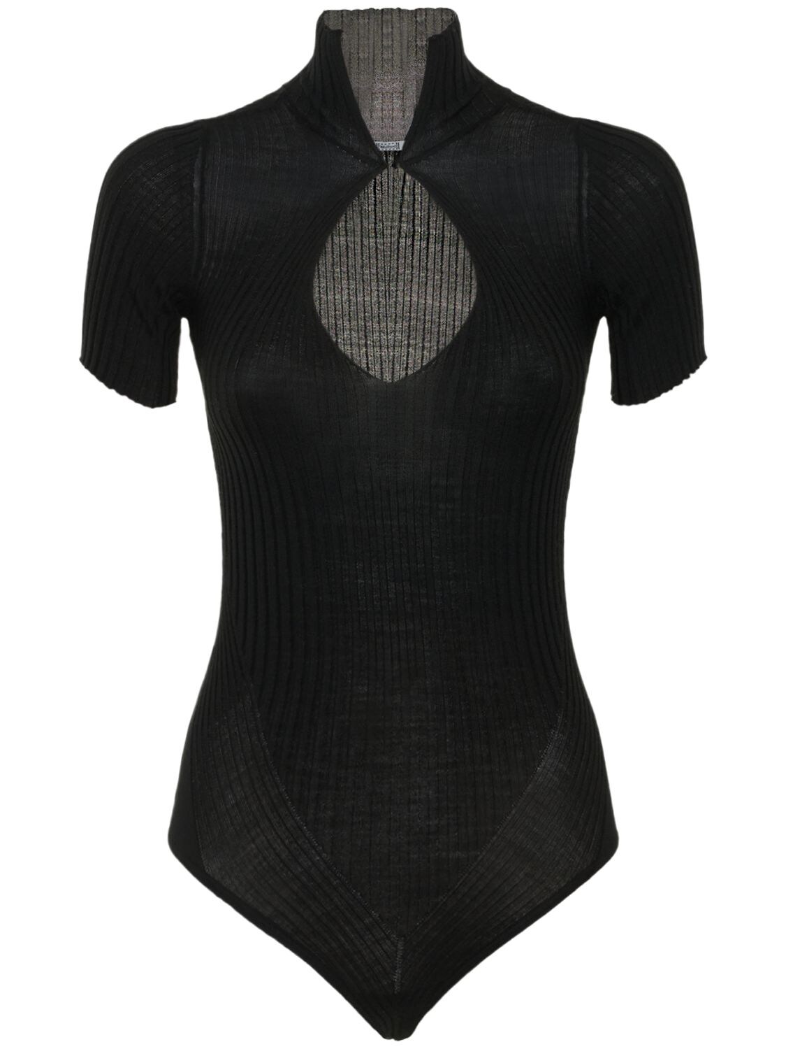WOLFORD WOOL RIBBED STRING BODYSUIT