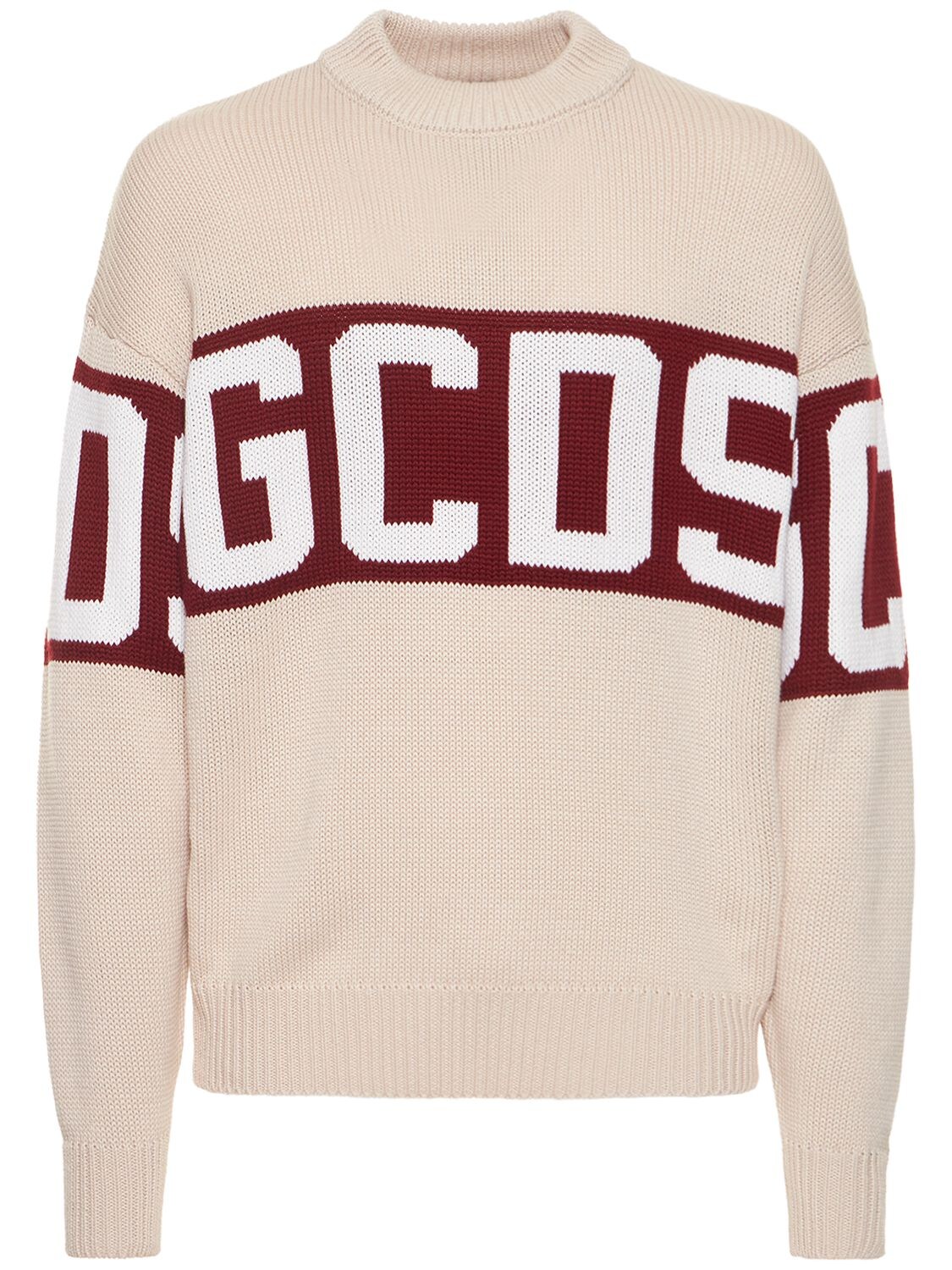 Gcds Logo Wool Blend Knit Sweater In Off White