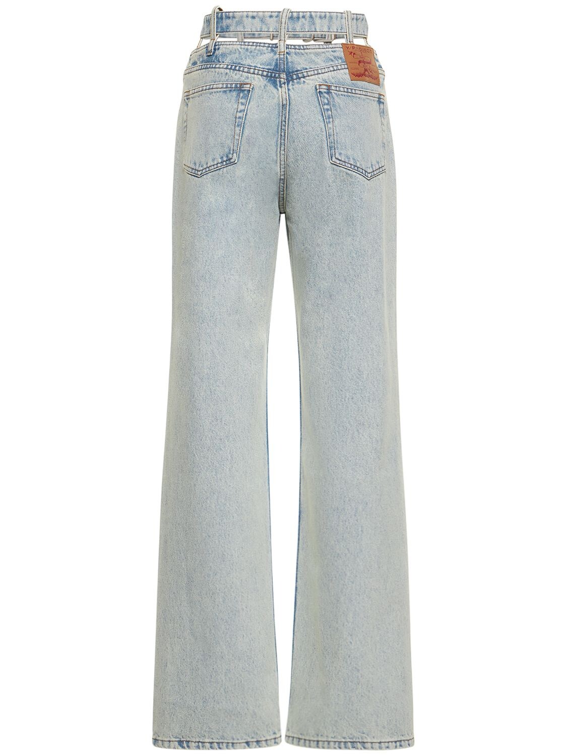 Shop Y/project Y Belt Denim Wide Leg Jeans