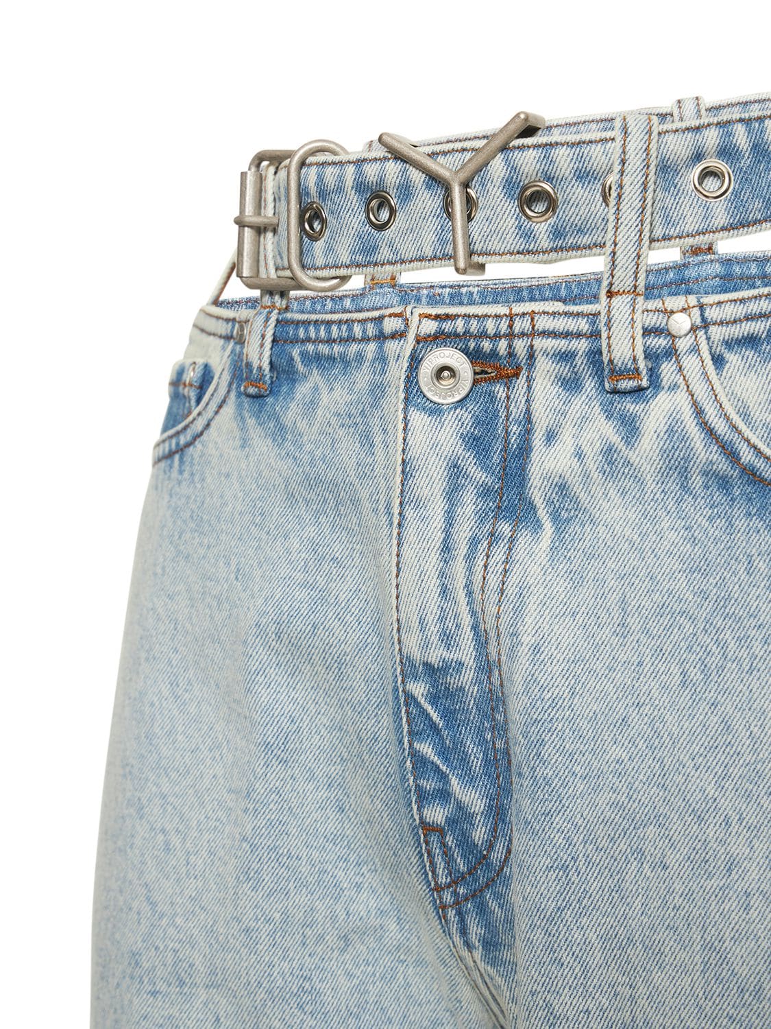 Shop Y/project Y Belt Denim Wide Leg Jeans
