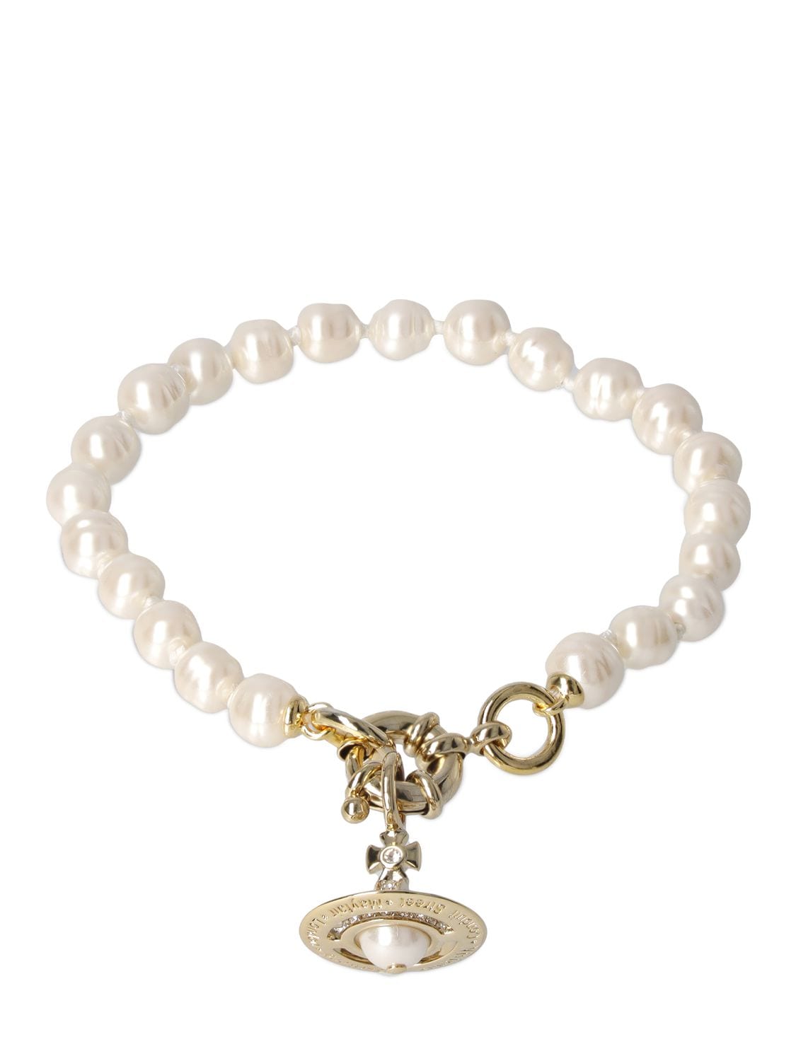 Vivienne Westwood Aleksa Imitation Pearl Bracelet In Cream,gold