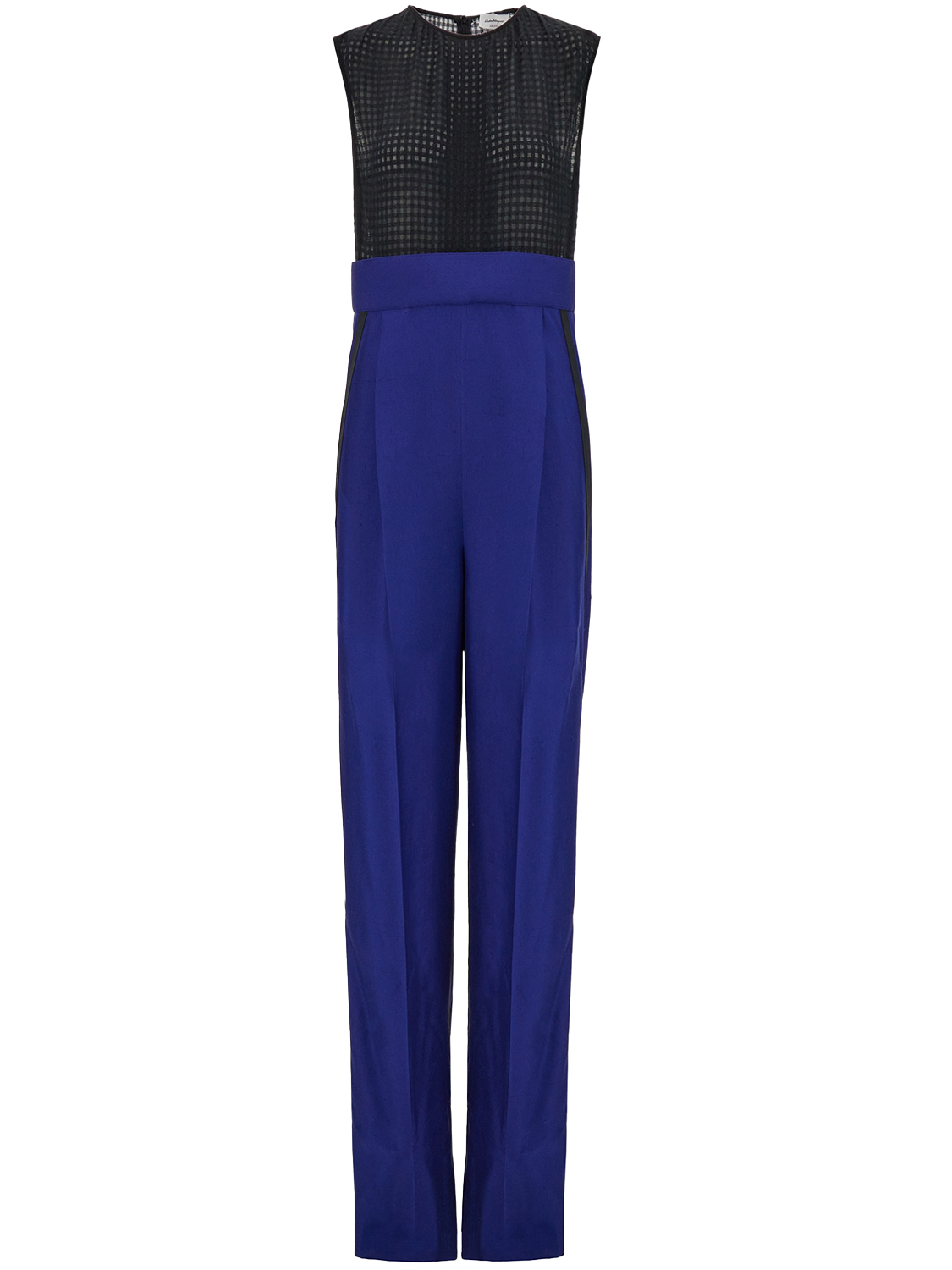 FERRAGAMO SILK SHANTUNG & MESH JUMPSUIT