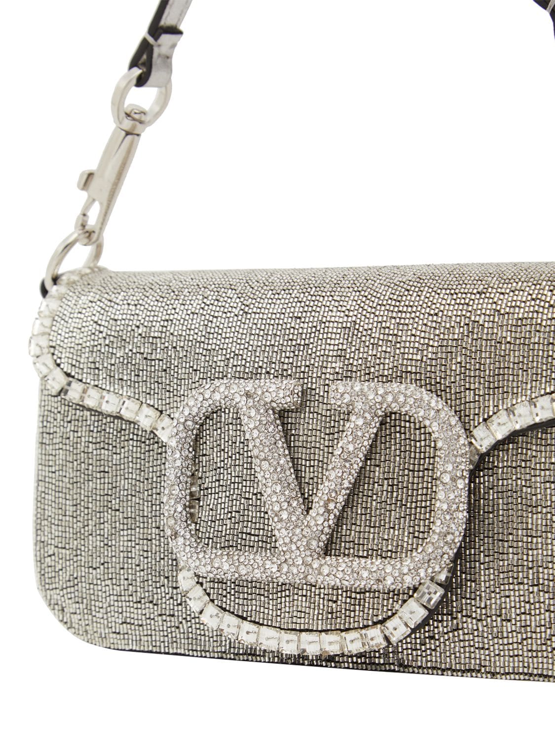 VALENTINO GARAVANI SM LOCÒ EMBELLISHED SILK & LEATHER BAG 