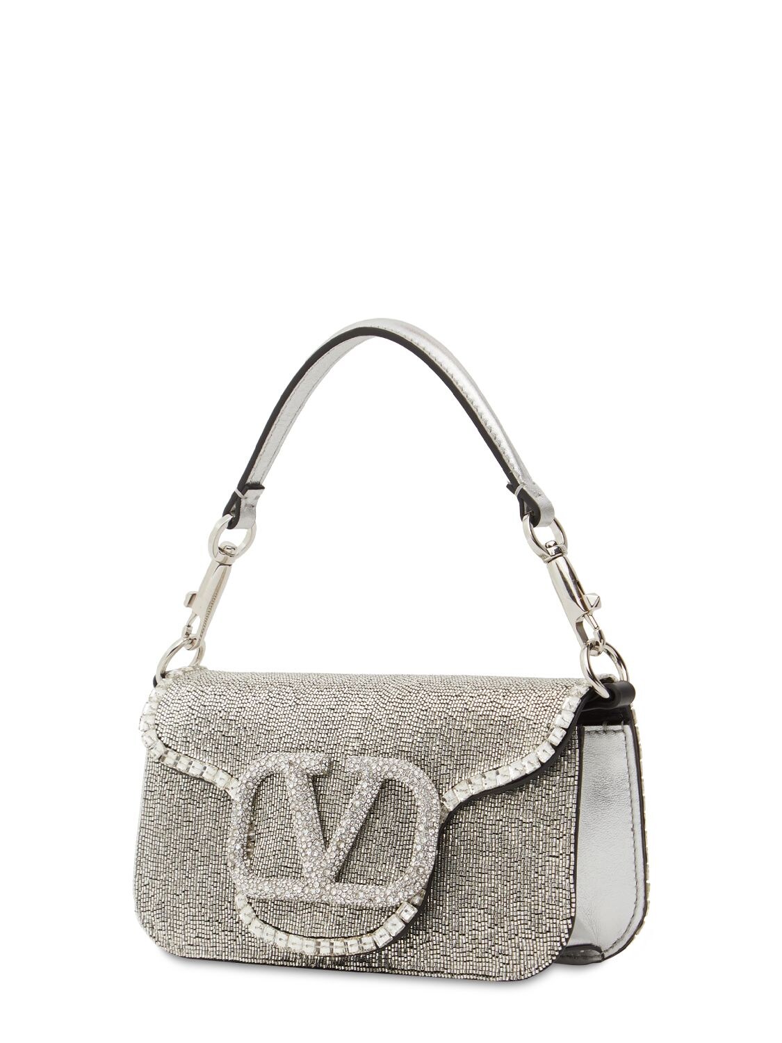 VALENTINO GARAVANI SM LOCÒ EMBELLISHED SILK & LEATHER BAG 