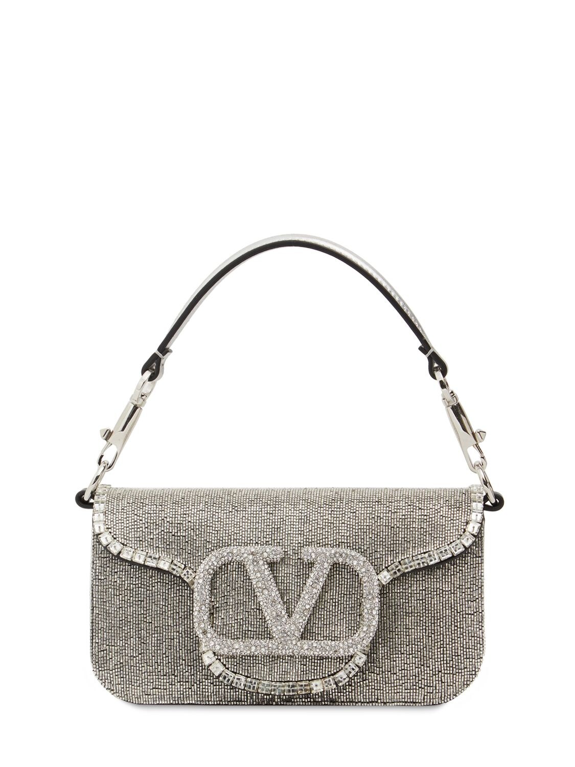 Valentino Garavani Sm Locò Embellished Silk & Leather Bag In Silver