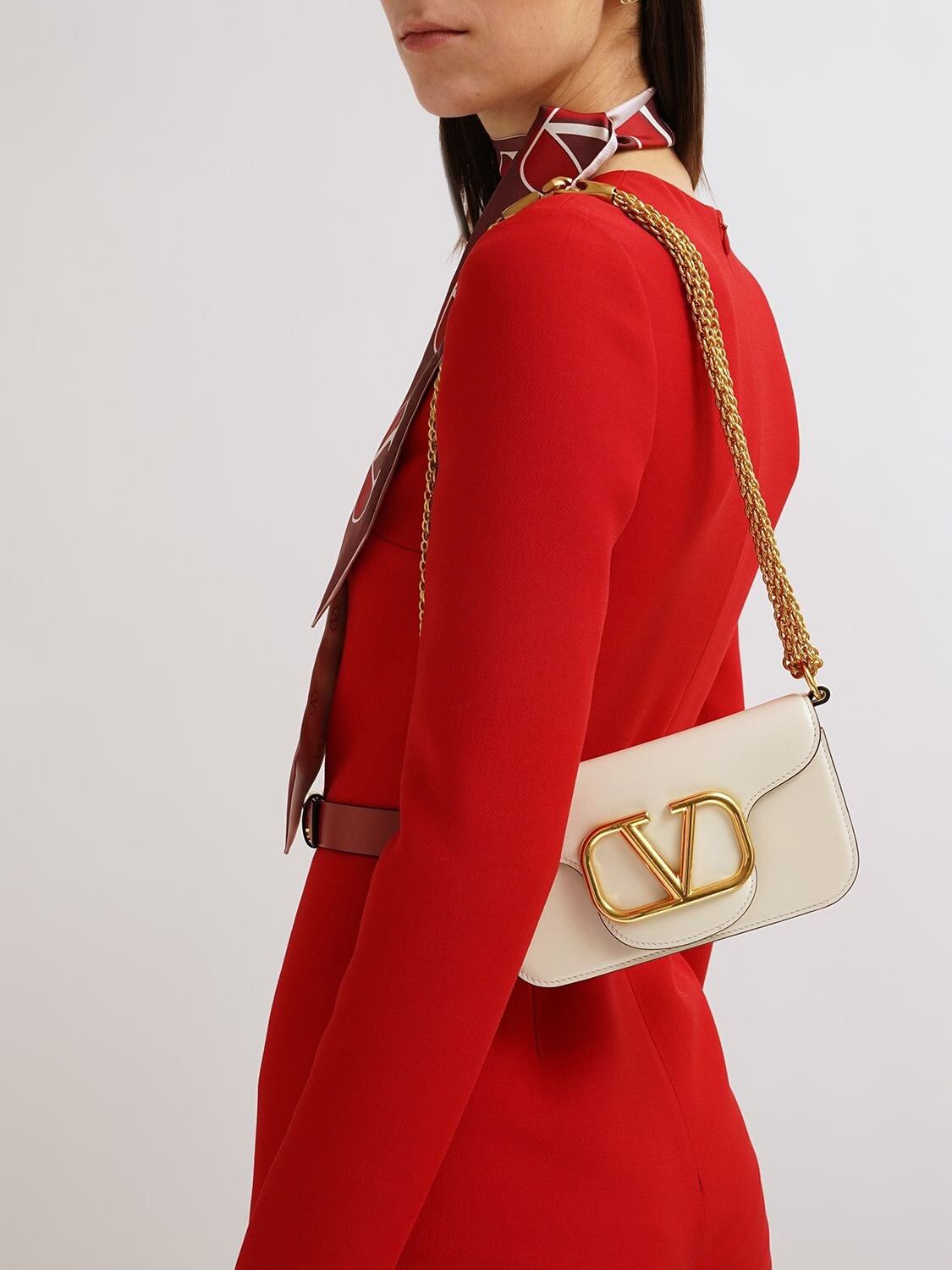 Shop Valentino Small Locò Leather Shoulder Bag In Light Ivory