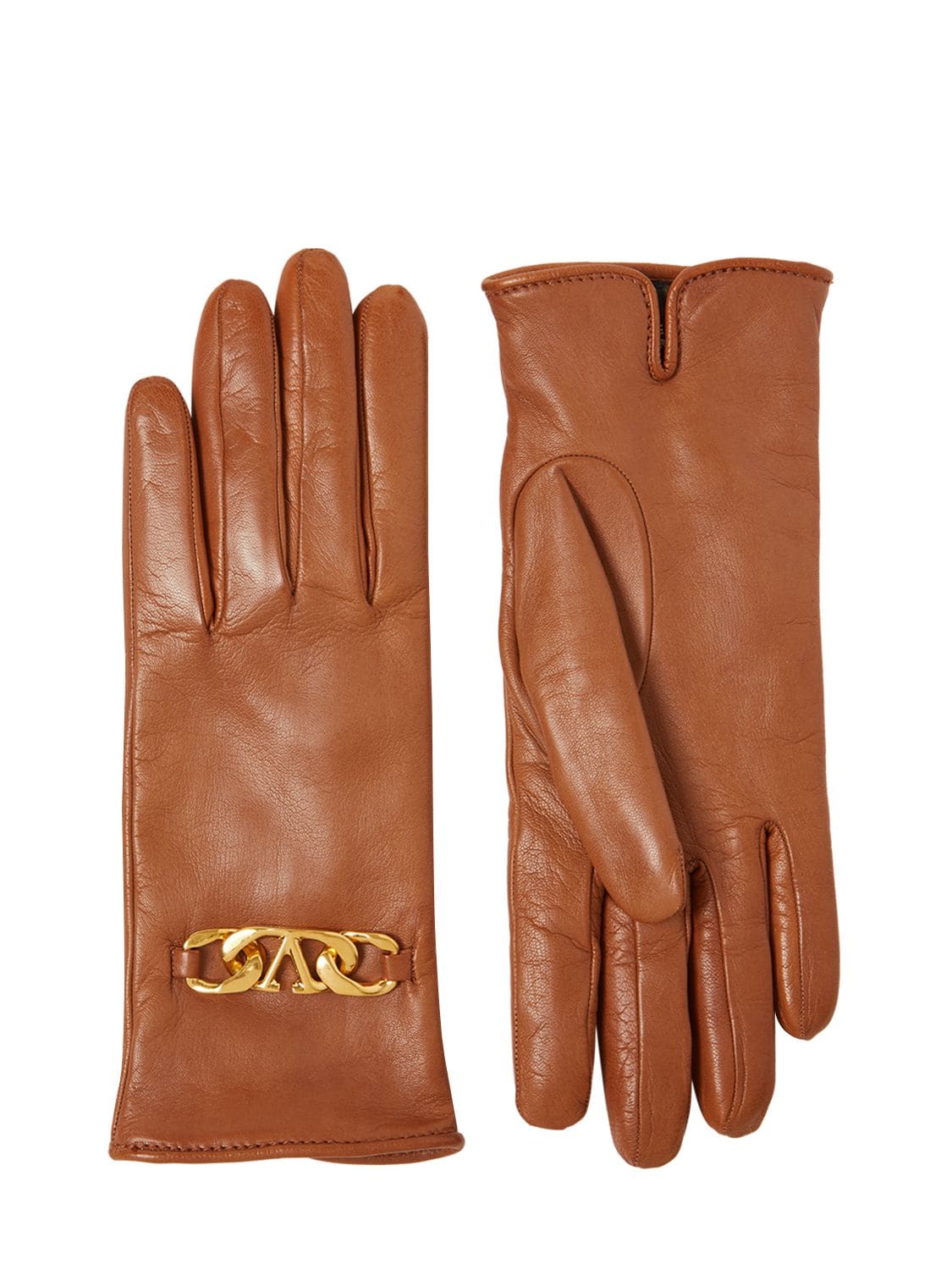 VALENTINO GARAVANI V Logo Chain Smooth Leather Gloves