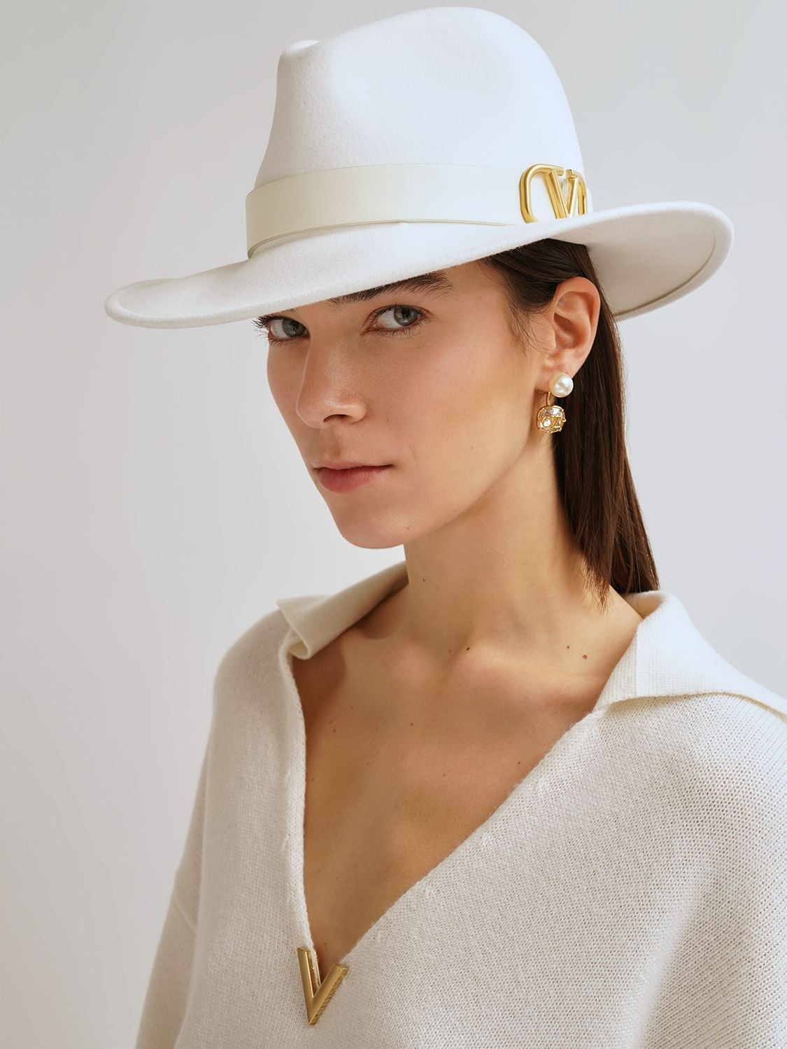 Shop Valentino V Logo Signature Fedora Hat In White,ivory