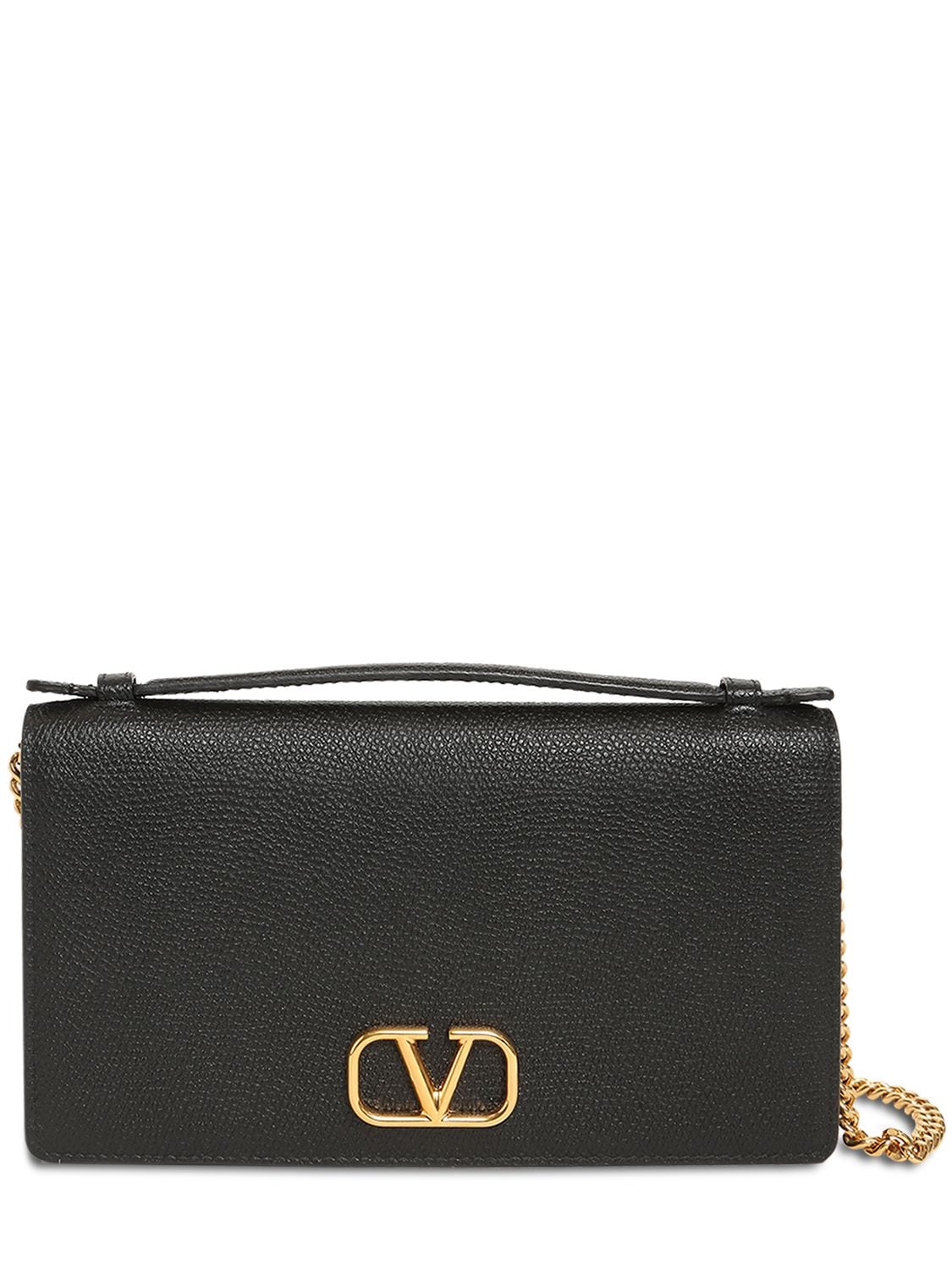 Valentino Garavani V Logo Signature Grain Leather Bag In Black