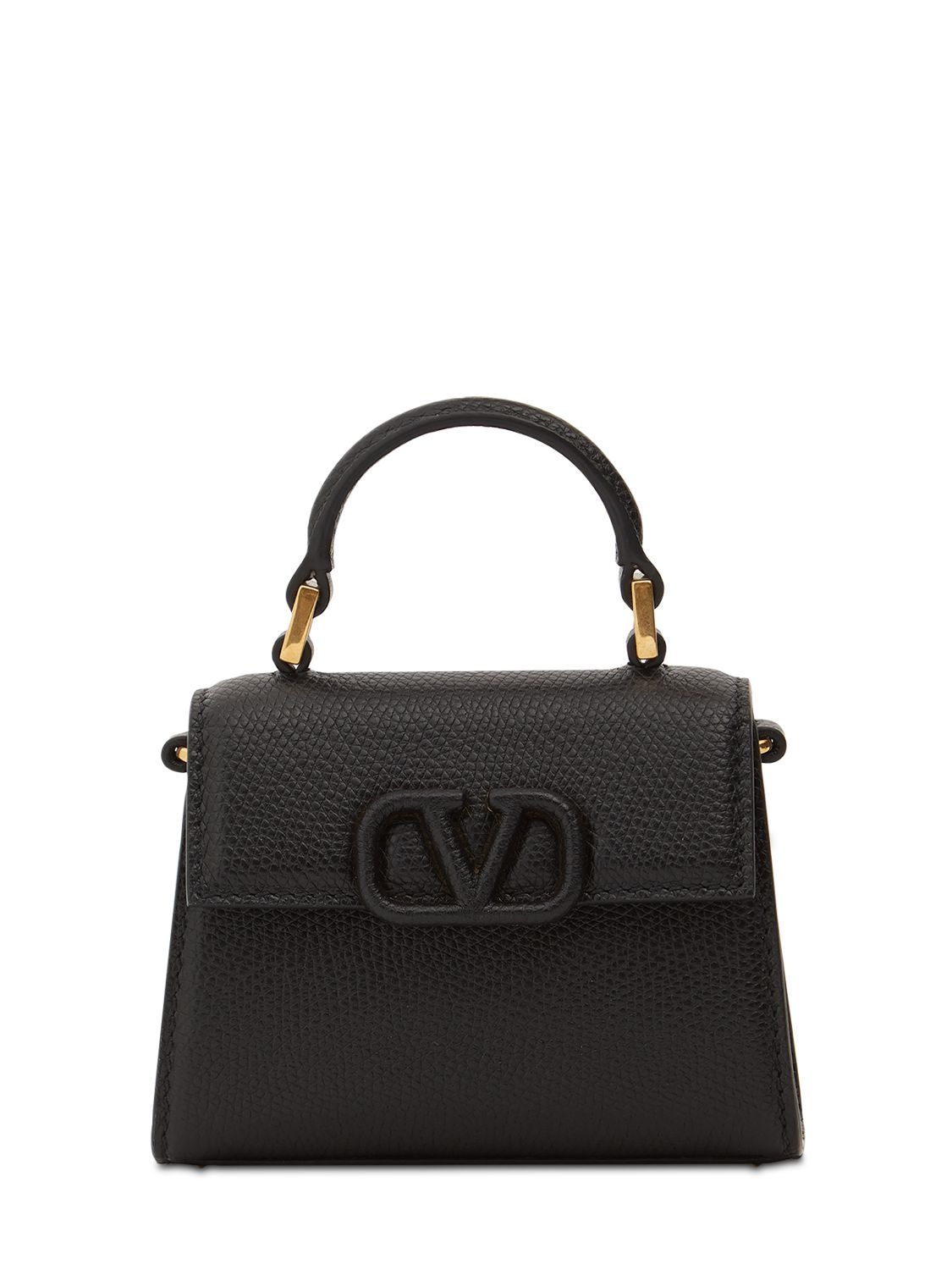 Valentino Garavani Micro V Sling Grain Leather Shoulder Bag In Black