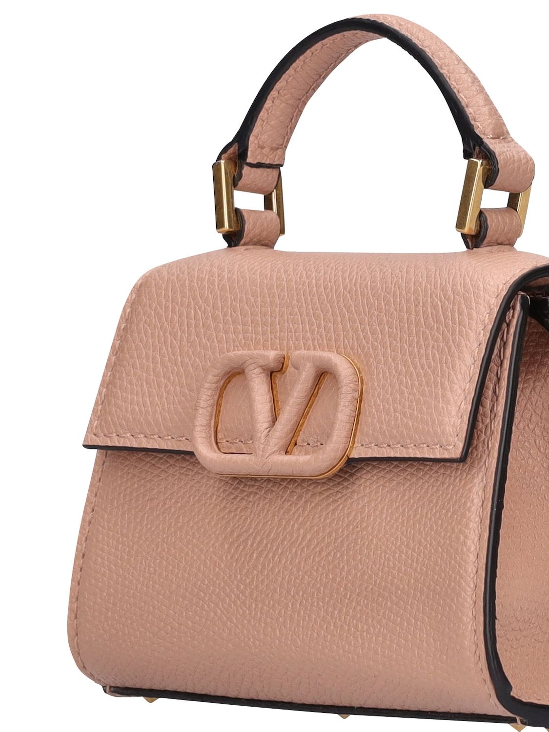 Shop Valentino Micro V Sling Grain Leather Shoulder Bag In Rose Cannelle