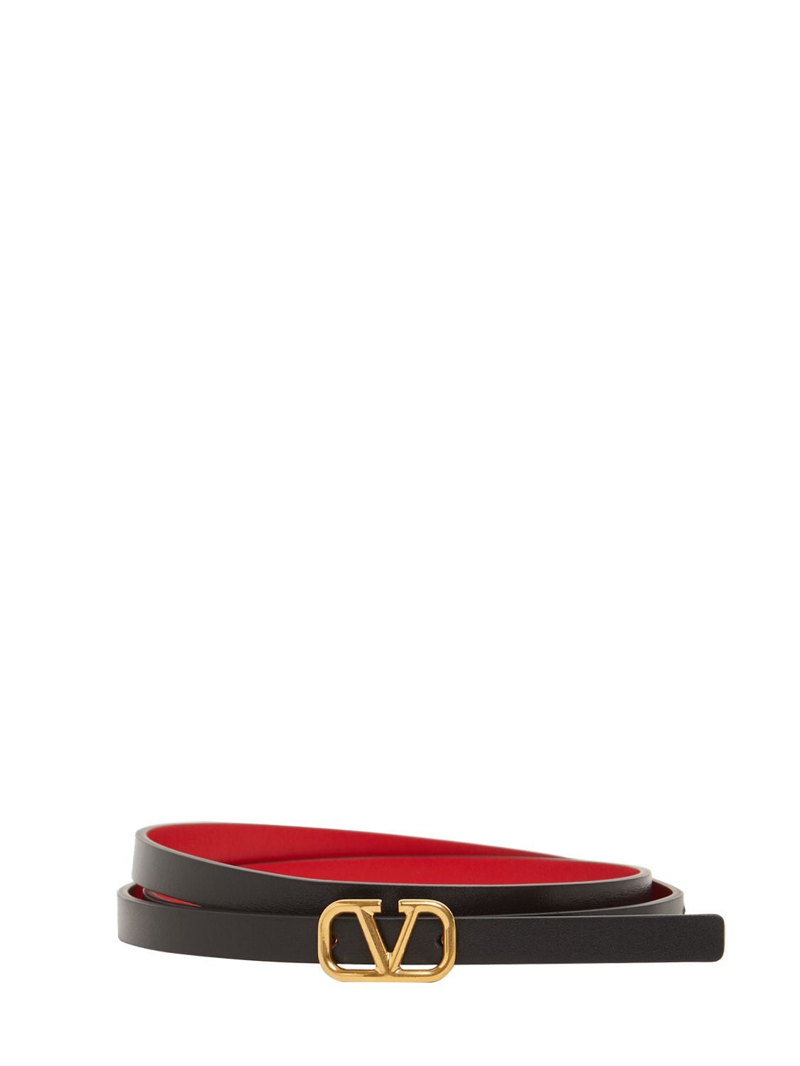 Valentino Garavani 1cm V Logo Signature Leather Belt In Black,red