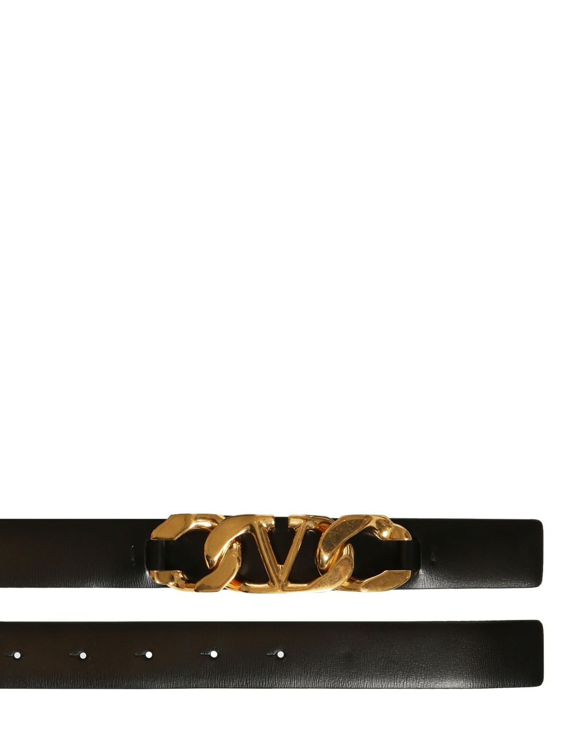 V Logo Chain Leather Belt in White - Valentino Garavani