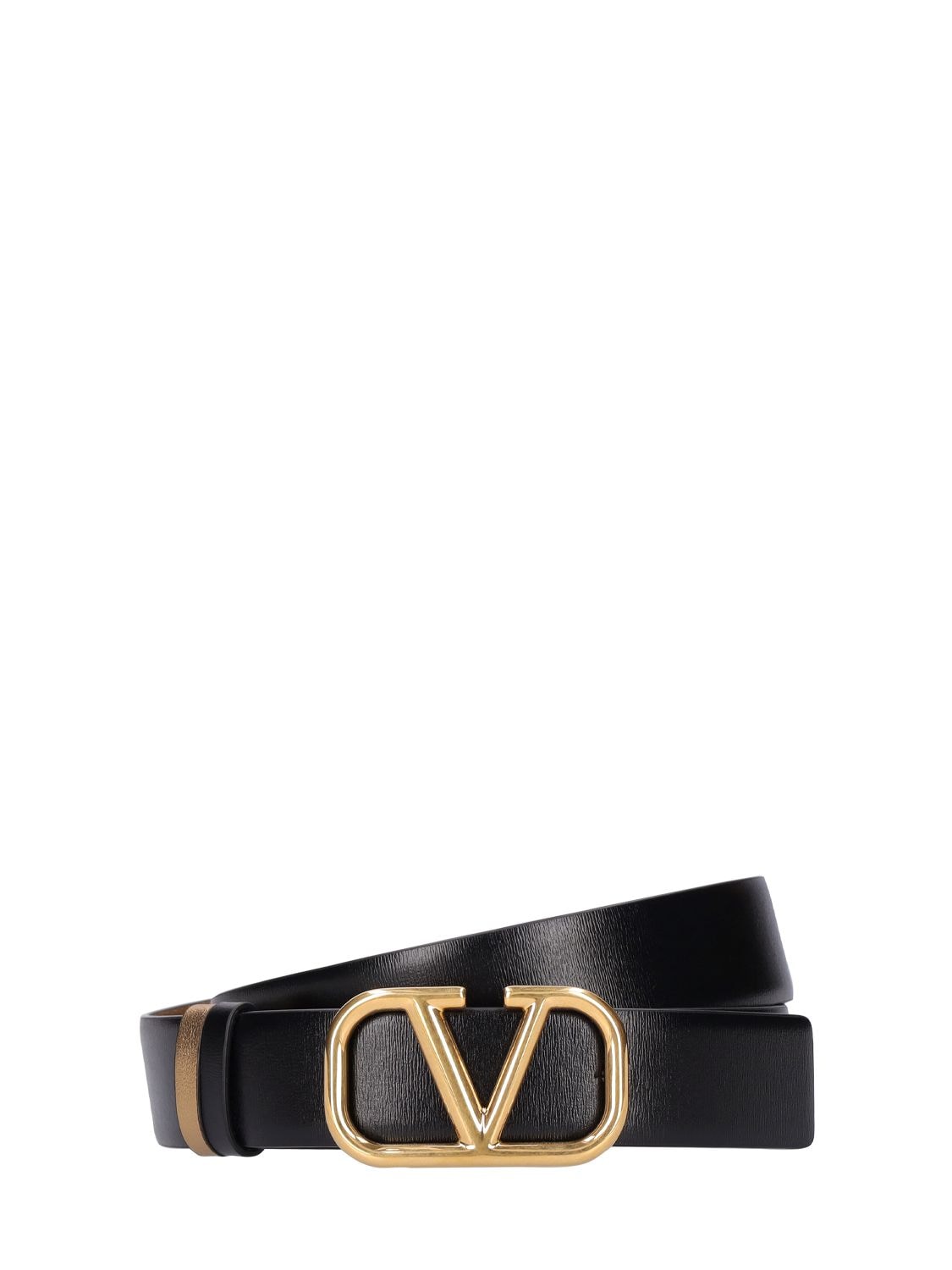 Valentino Garavani 3cm V Logo Reversible Leather Belt In Black,brass