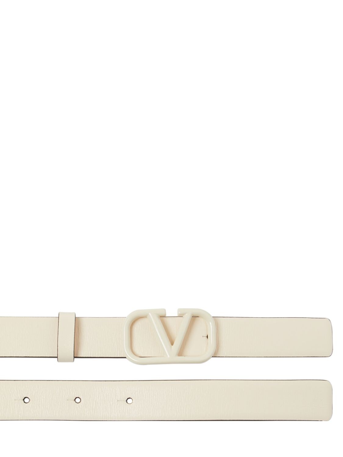 Shop Valentino 2cm V Logo Signature Leather Belt In Light Ivory