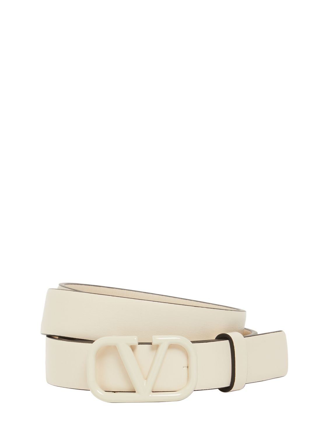 Valentino Garavani 2cm V Logo Signature Leather Belt In Light Ivory