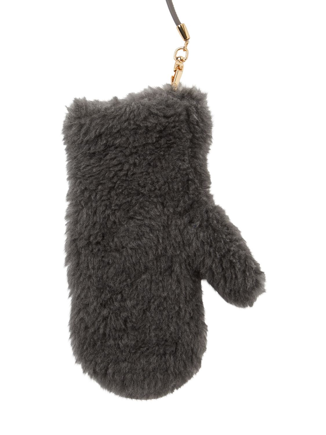 Shop Max Mara Ombrato Camel Teddy Gloves W/ Strap In Heather Grey