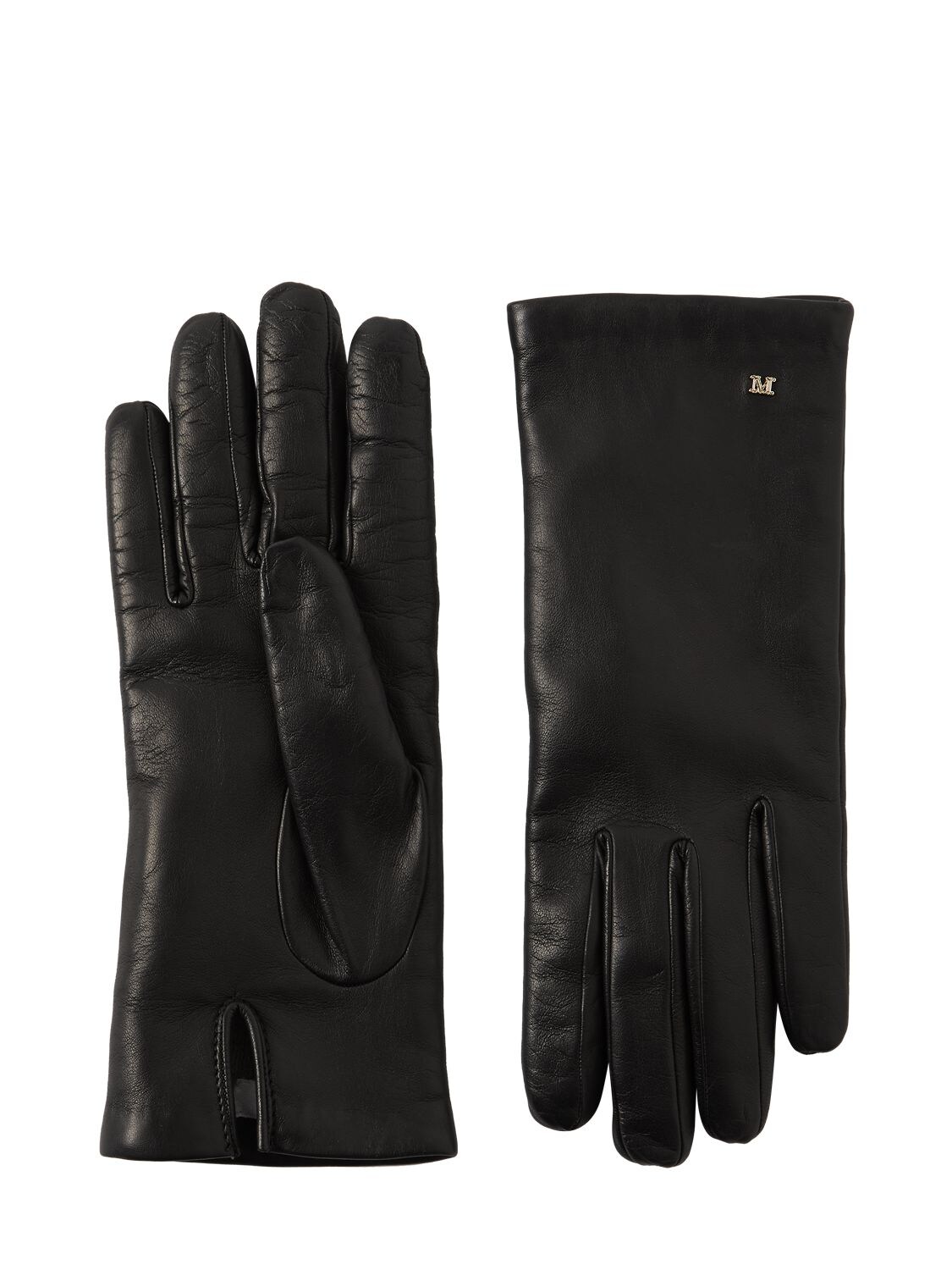 Max Mara Spalato Smooth Leather Gloves In Black
