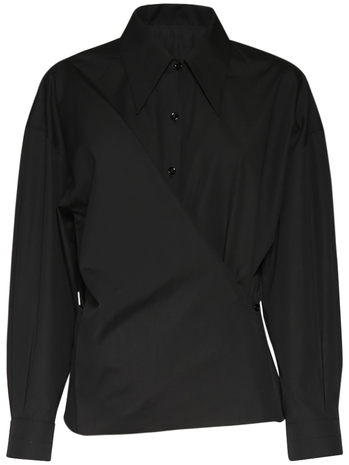 Lemaire Collarless Wrap-style Shirt In Black