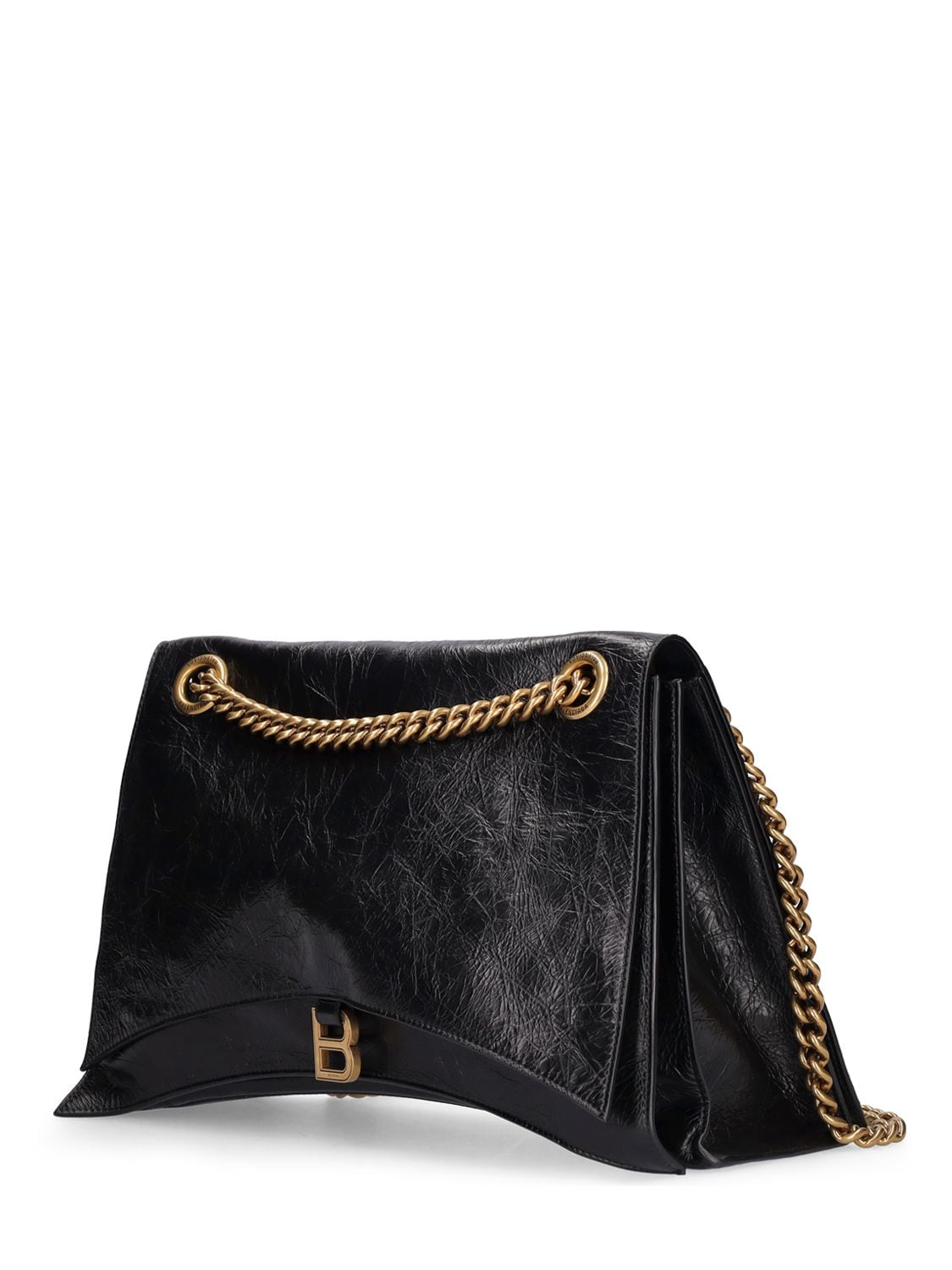 Shop Balenciaga Large Crush Chain Leather Shoulder Bag In Black