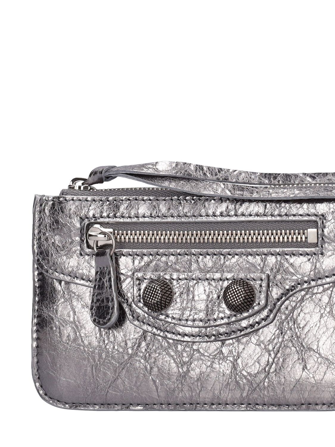 Shop Balenciaga Le Cagole Mini Leather Wallet In Silver