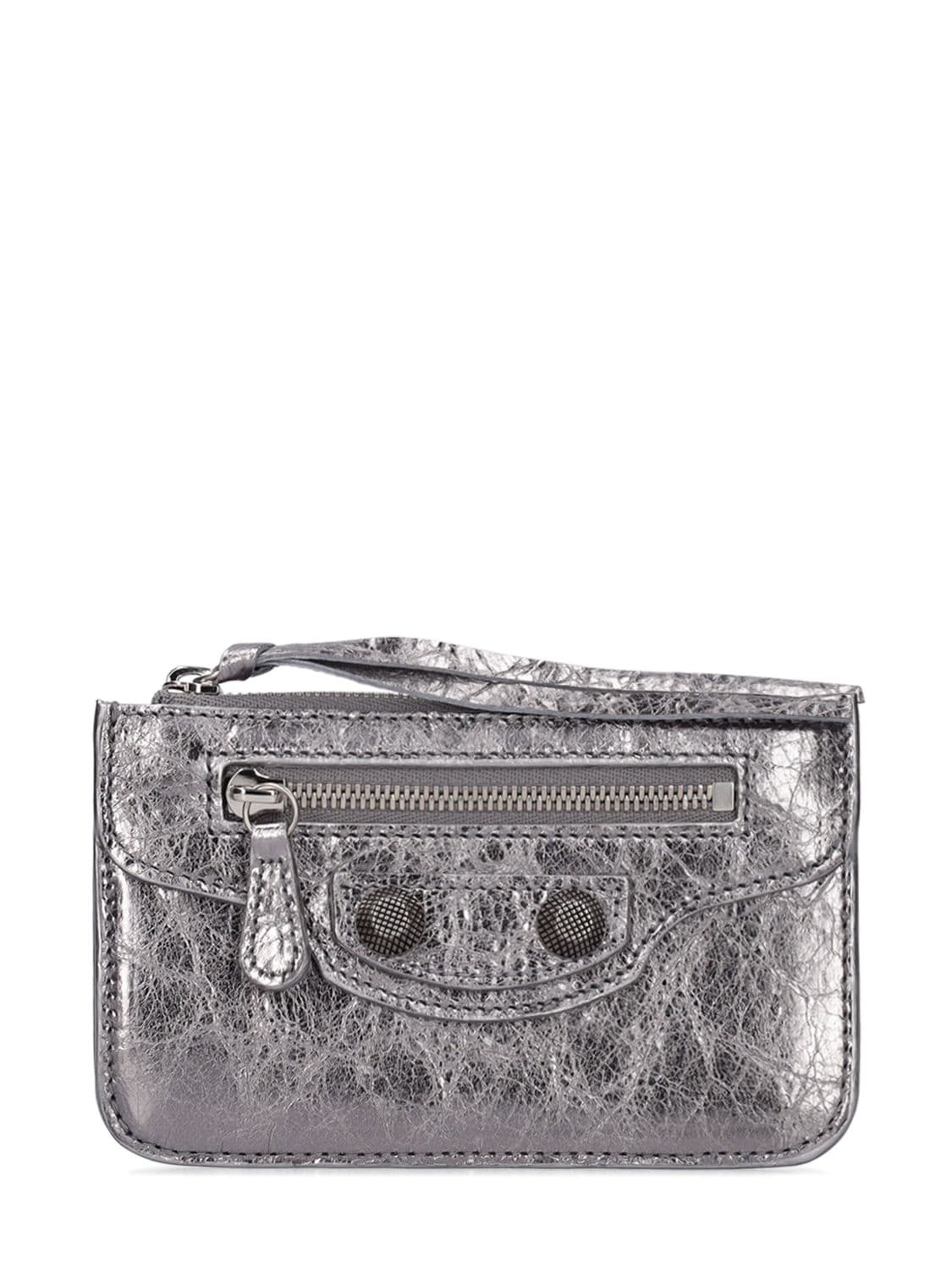 Balenciaga Le Cagole Mini Leather Wallet In Silver