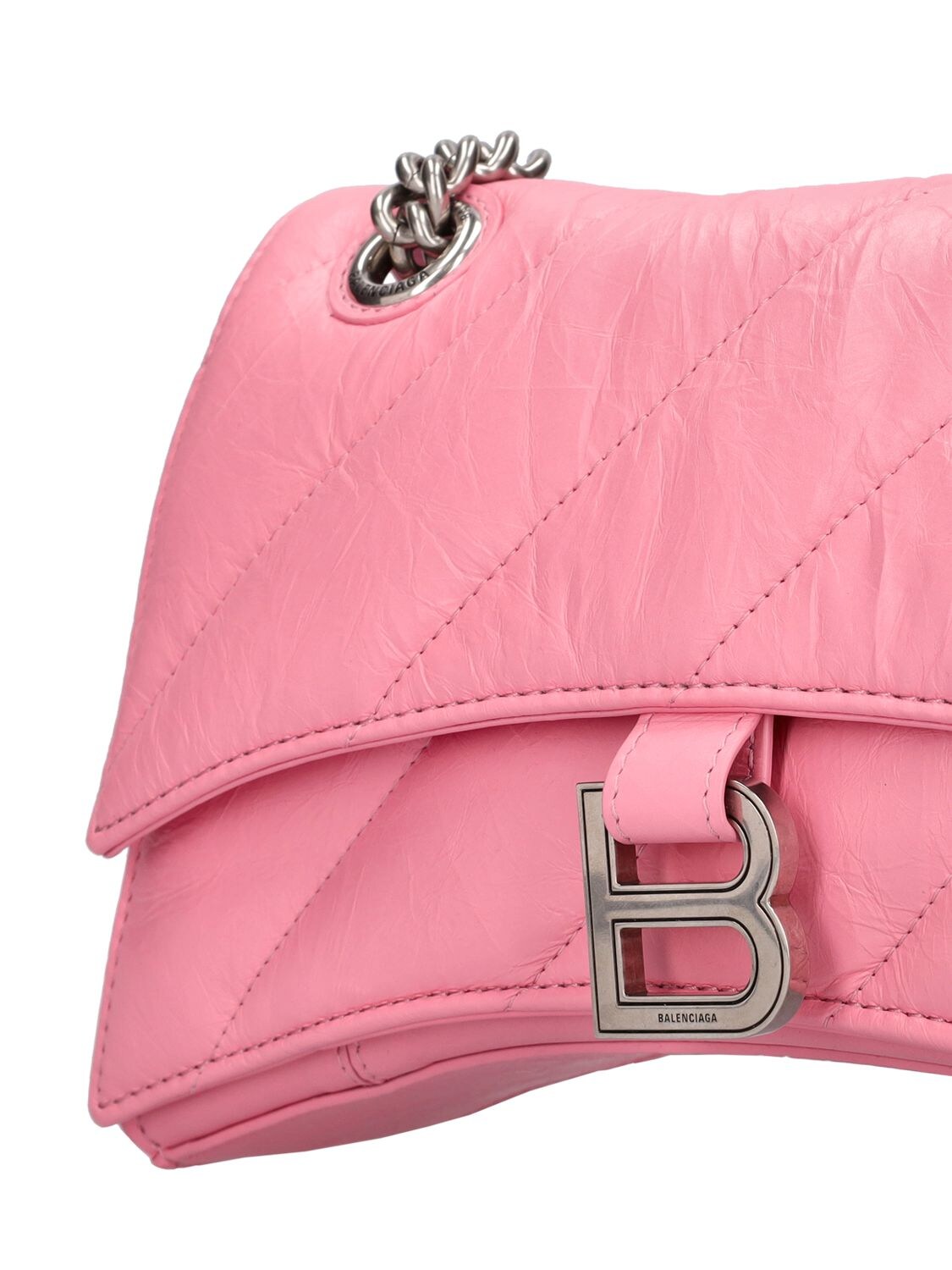 Shop Balenciaga Small Crush Chain Quilted Leather Bag In Sweet Pink