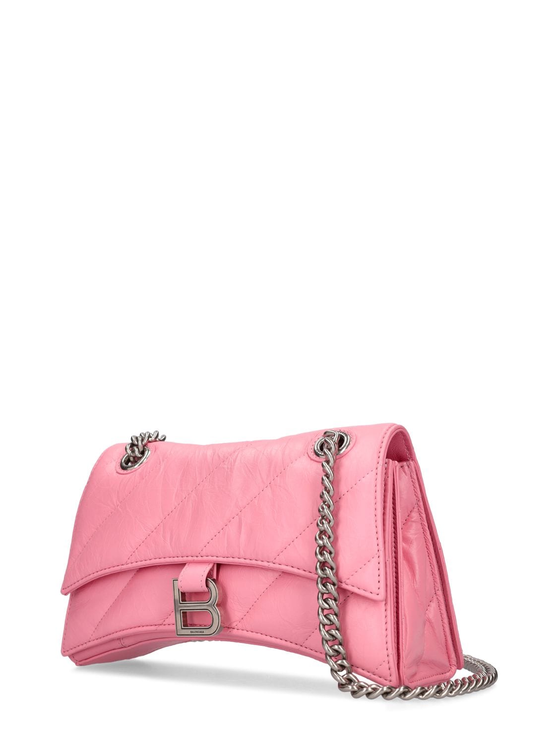 Shop Balenciaga Small Crush Chain Quilted Leather Bag In Sweet Pink